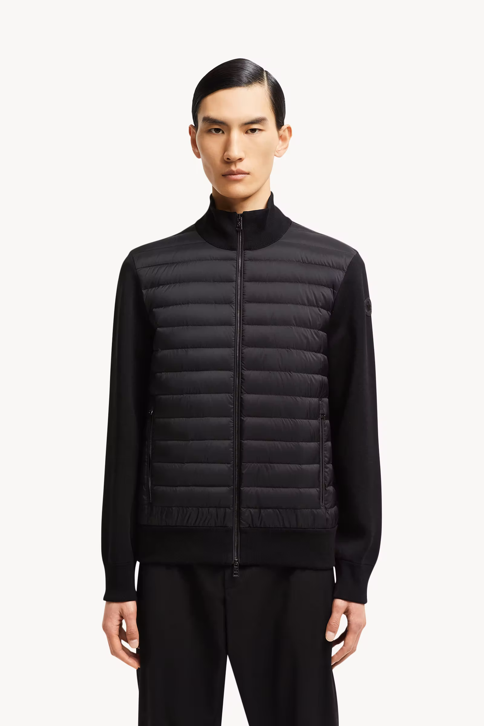 Padded Crêpe Cotton Zip-Up Cardigan