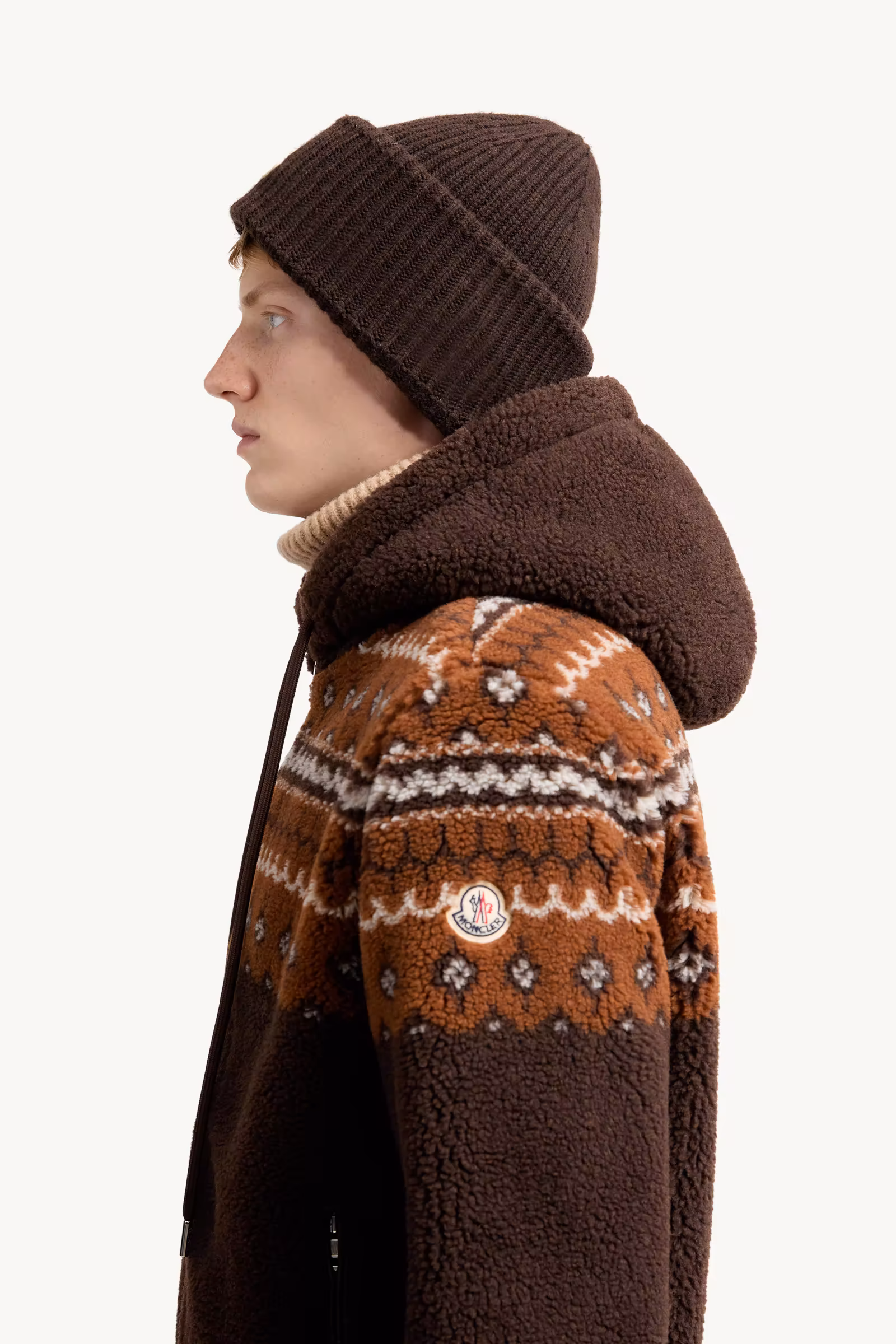 Geometric Jacquard Wool Blend Hoodie