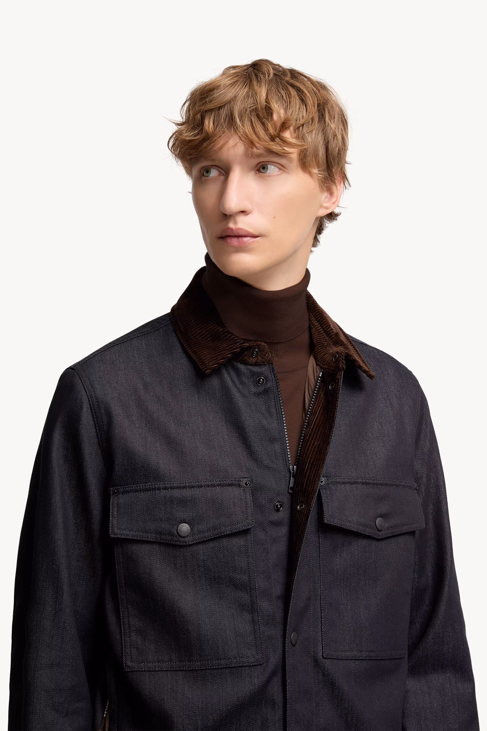 Denim Corduroy-Trimmed Shirt Jacket