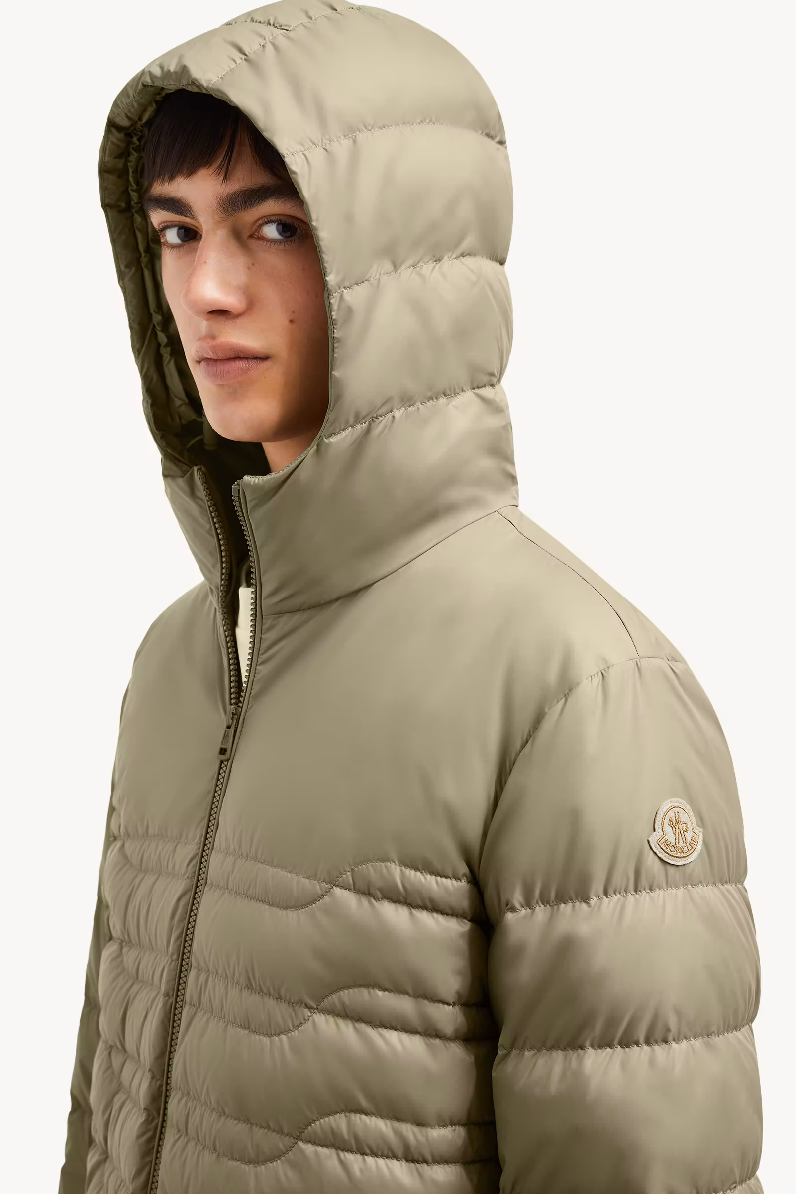 Aleso Hooded Geometric-Quilted Short Down Jacket