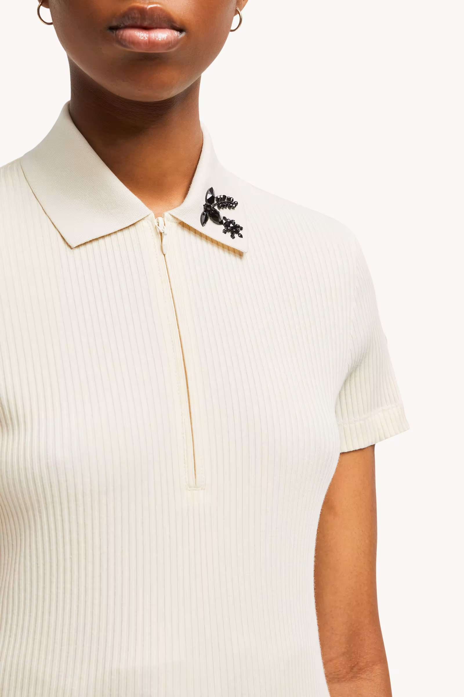 Hand-Beaded Cotton Blend Polo Shirt
