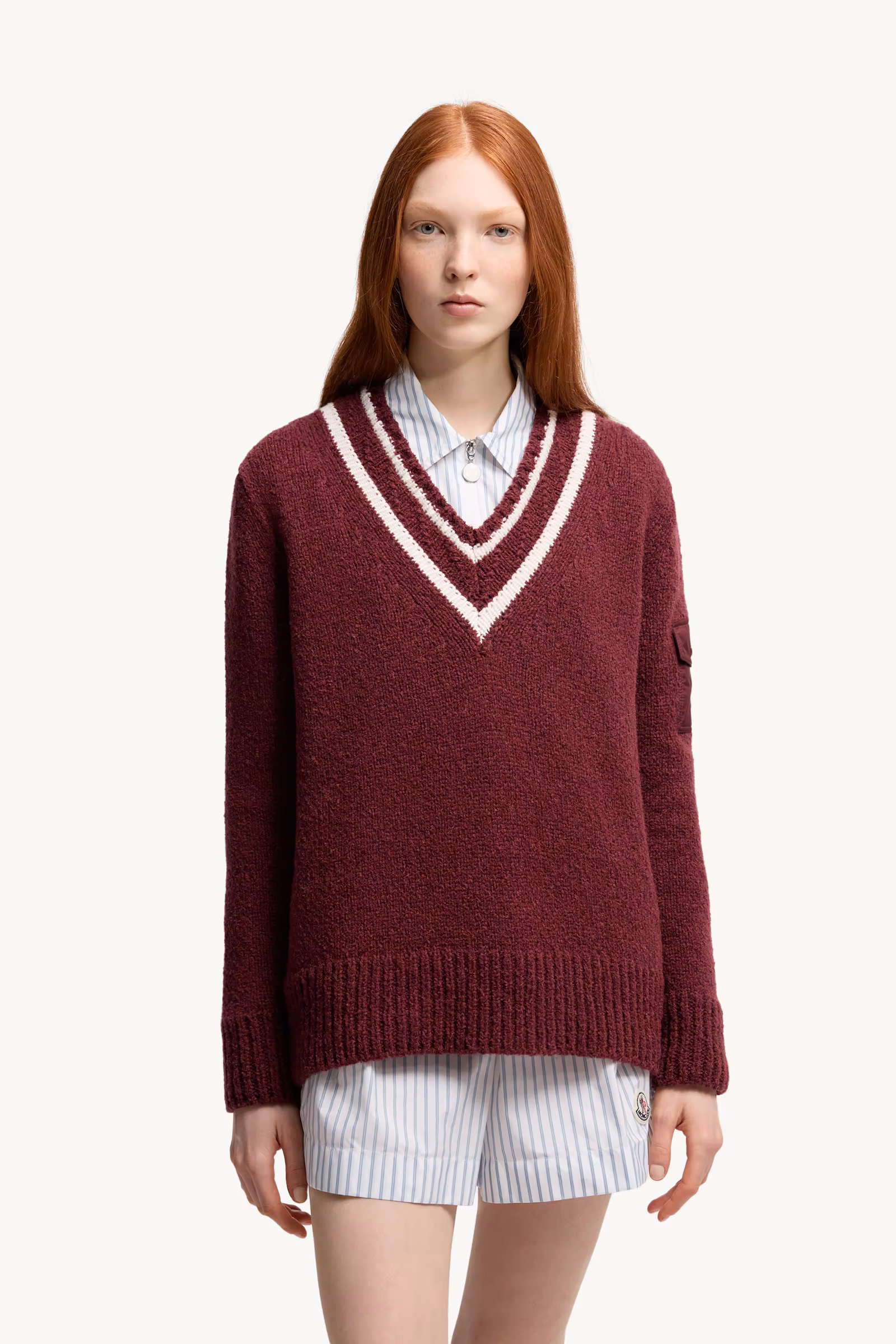 Padded V-Neck Cotton & Wool Blend Sweater
