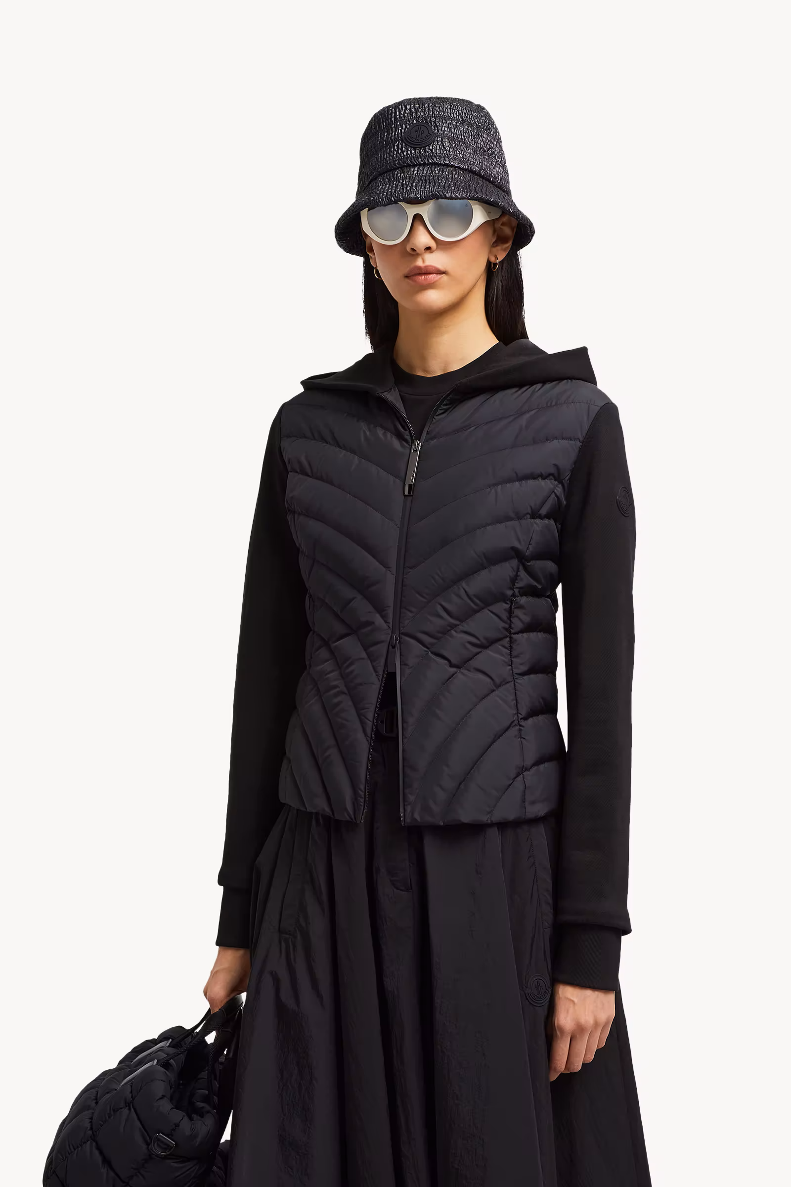 Padded Diagonal-Quilted Cotton Zip-Up Hoodie