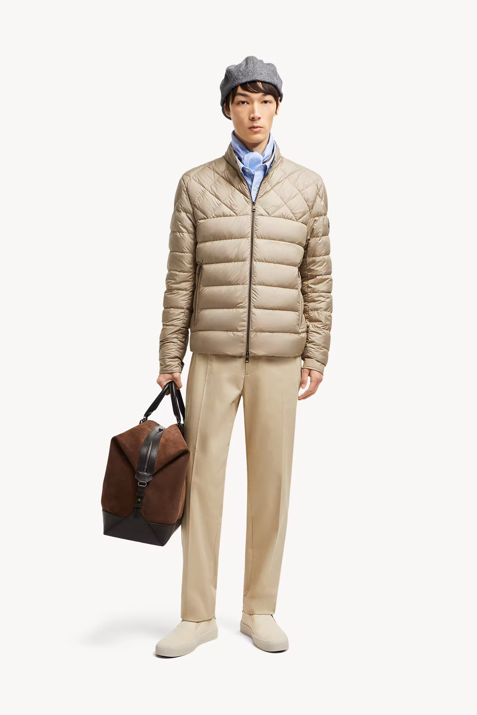 Tuile Leather-Trimmed Down Biker Jacket