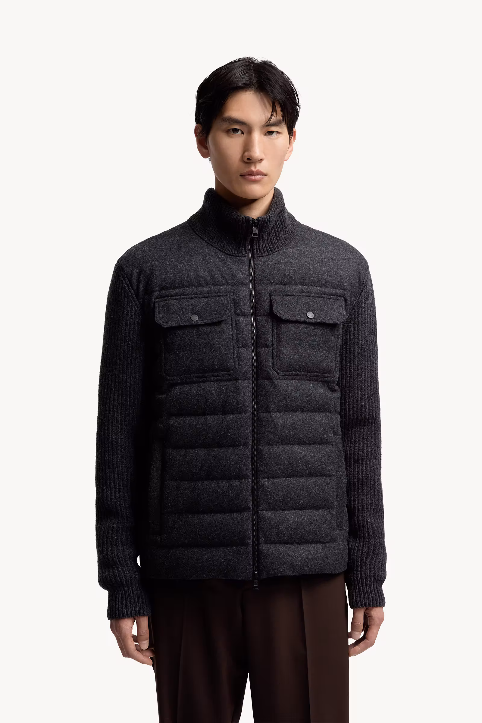 Padded Wool Zip-up Cardigan