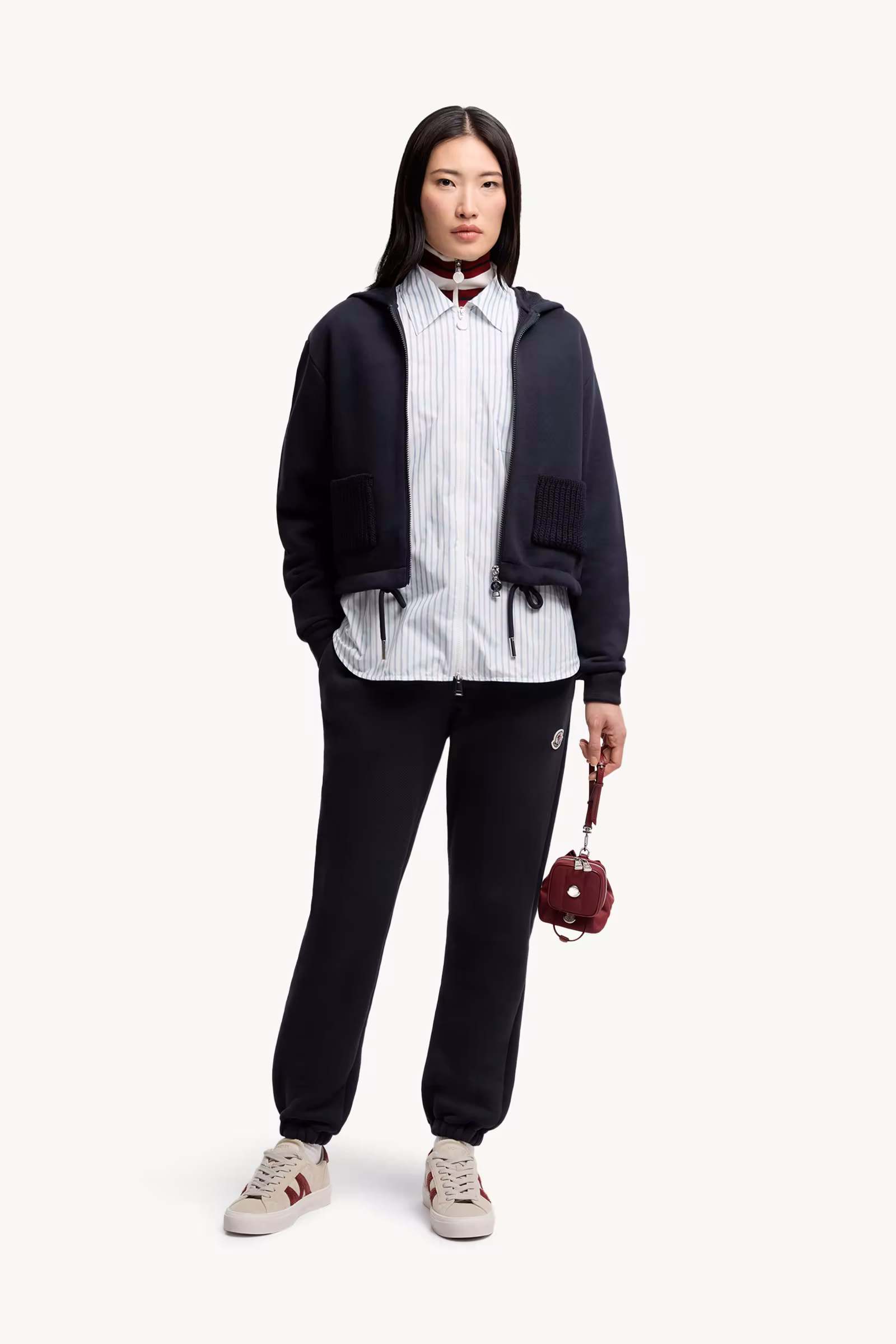 Knit Accent Cotton Zip-Up Hoodie