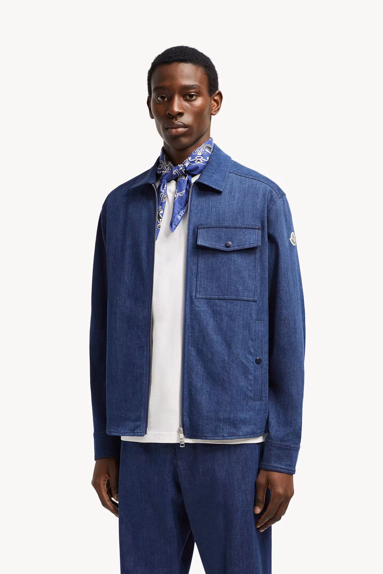 Denim Long Sleeve Zip-Up Shirt