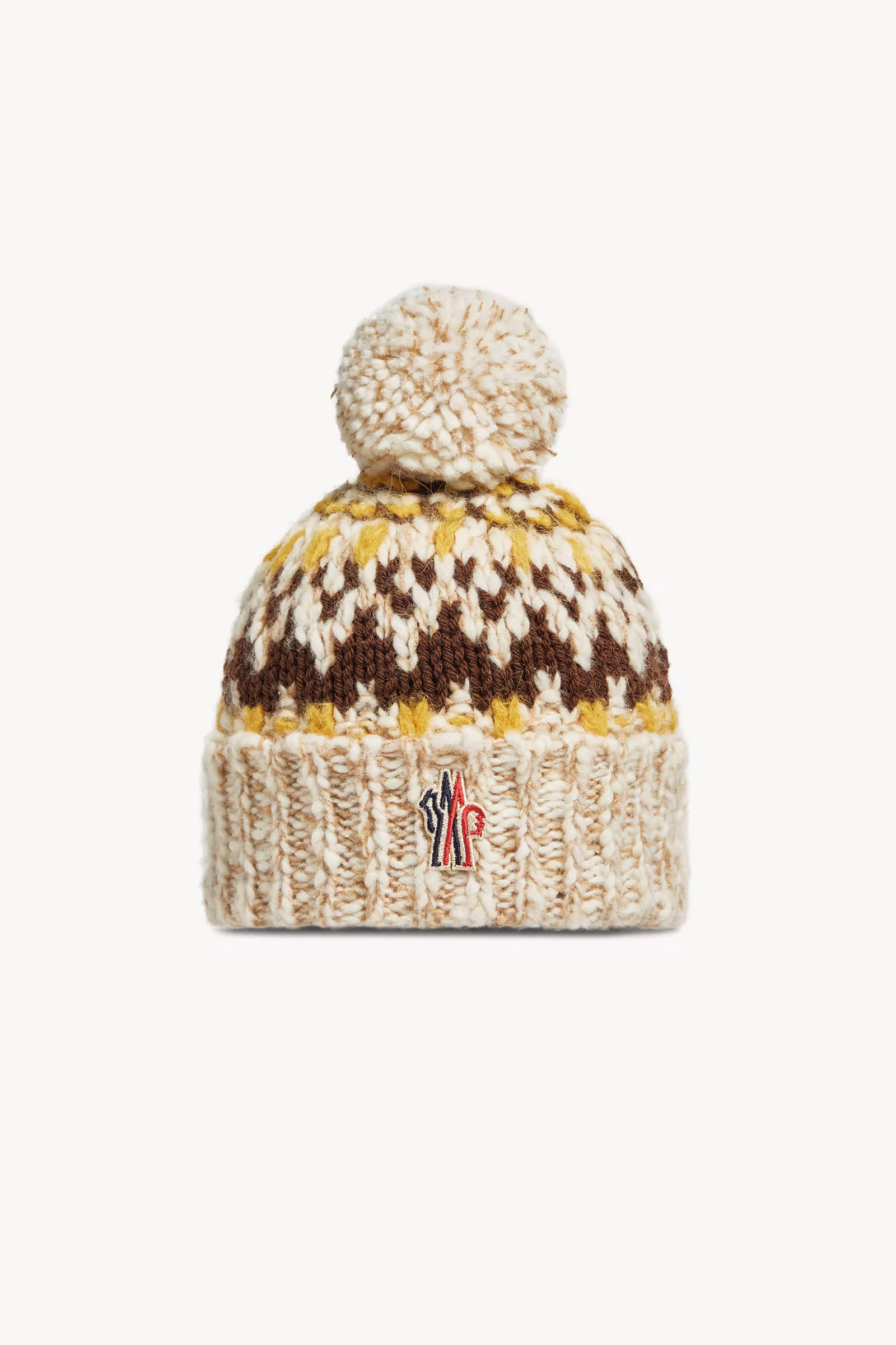 Wool Blend Jacquard Beanie with Pom Pom