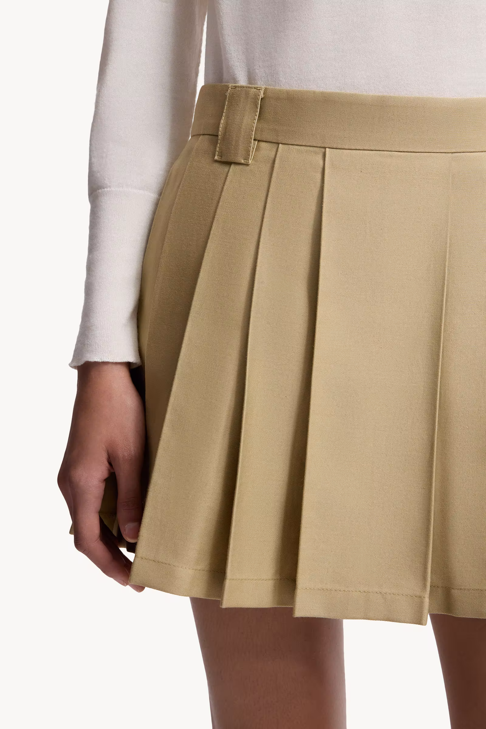 Pleated Cotton Blend Mini Skirt