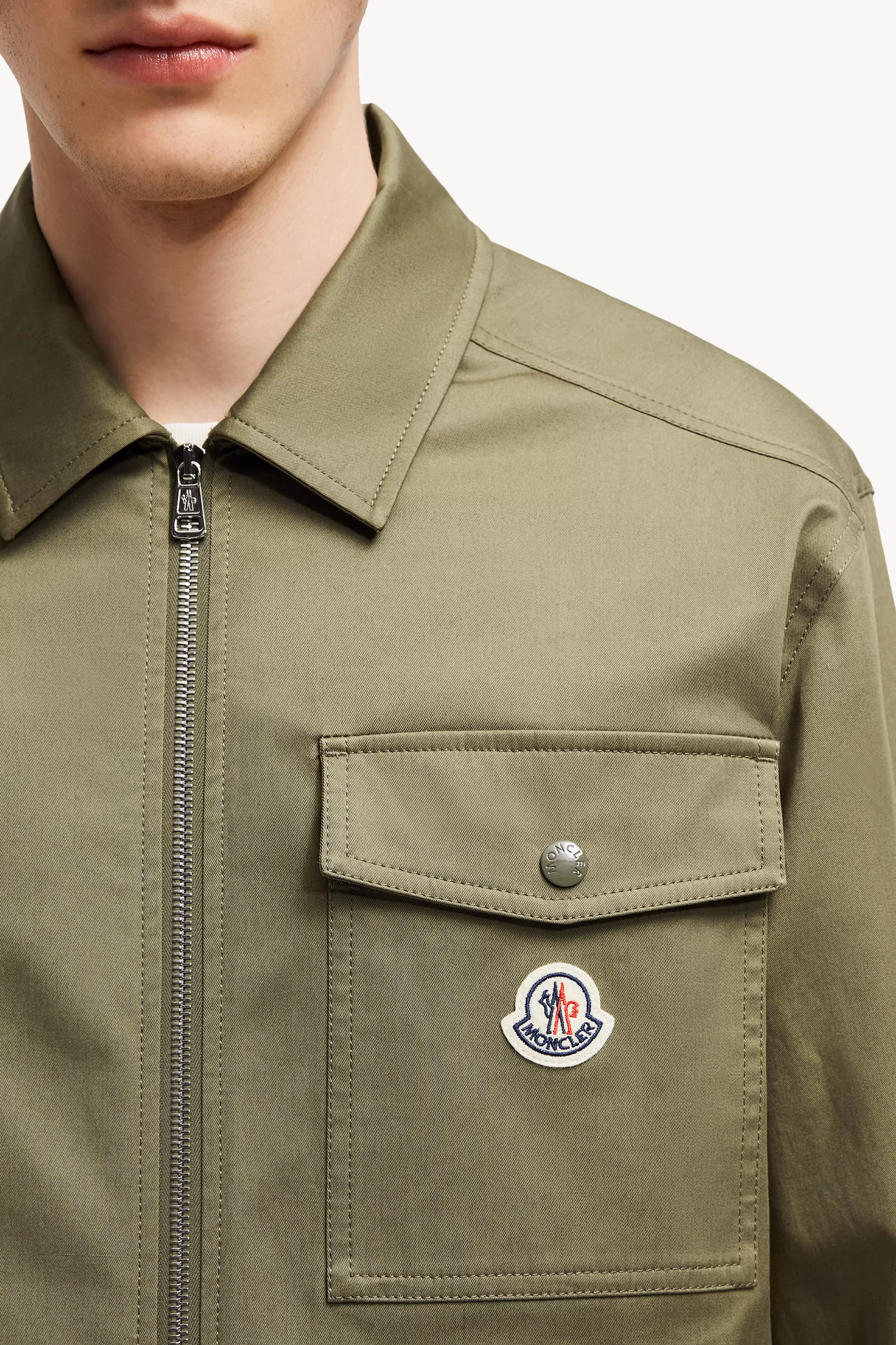 Cotton Gabardine Zip-Up Shirt Jacket