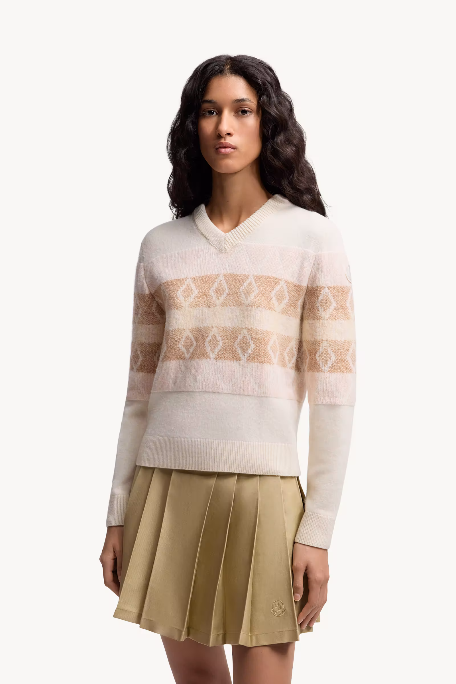 Wool Jacquard V-Neck Sweater