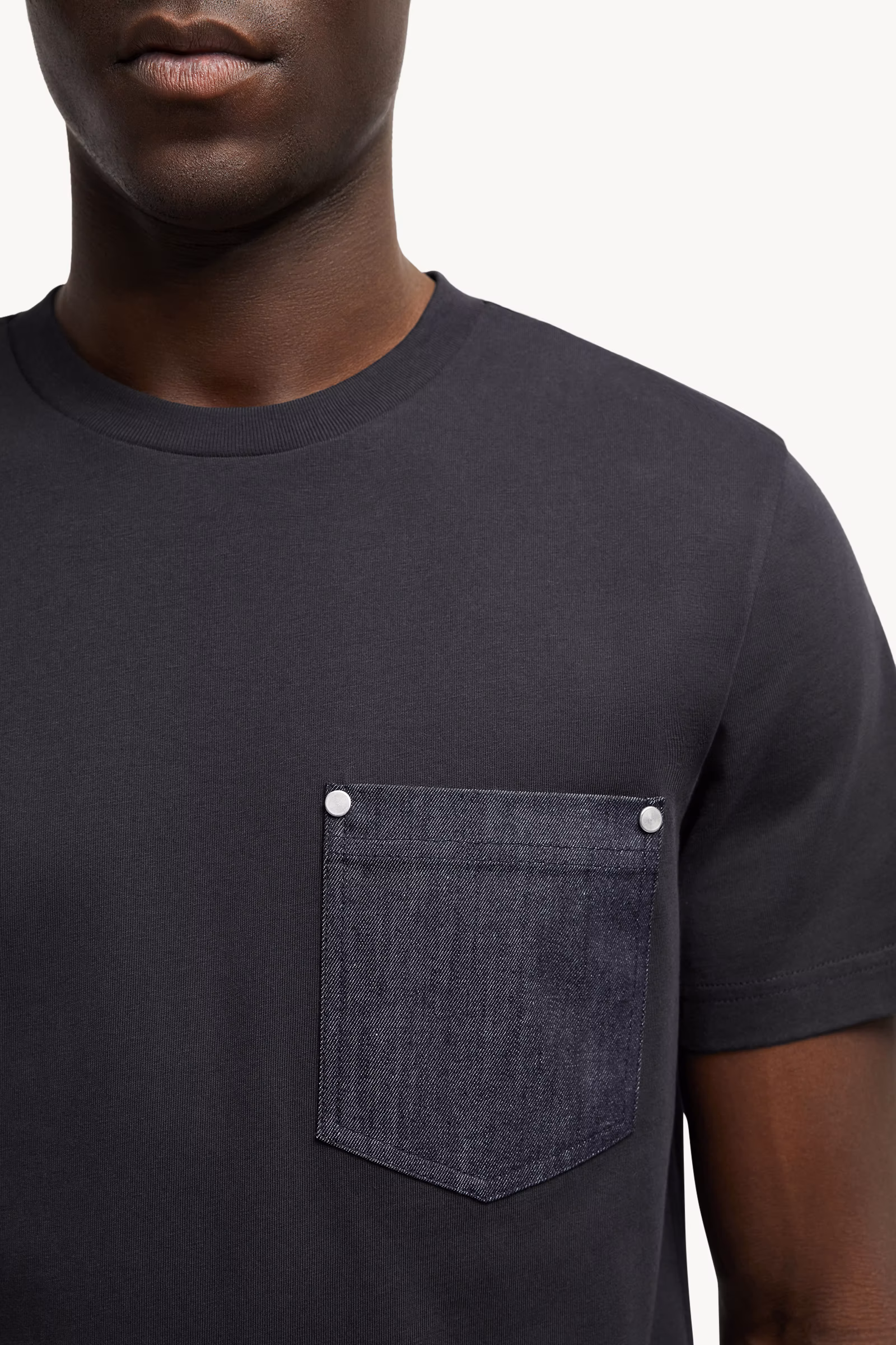 Cotton & Denim T-Shirt with Pocket