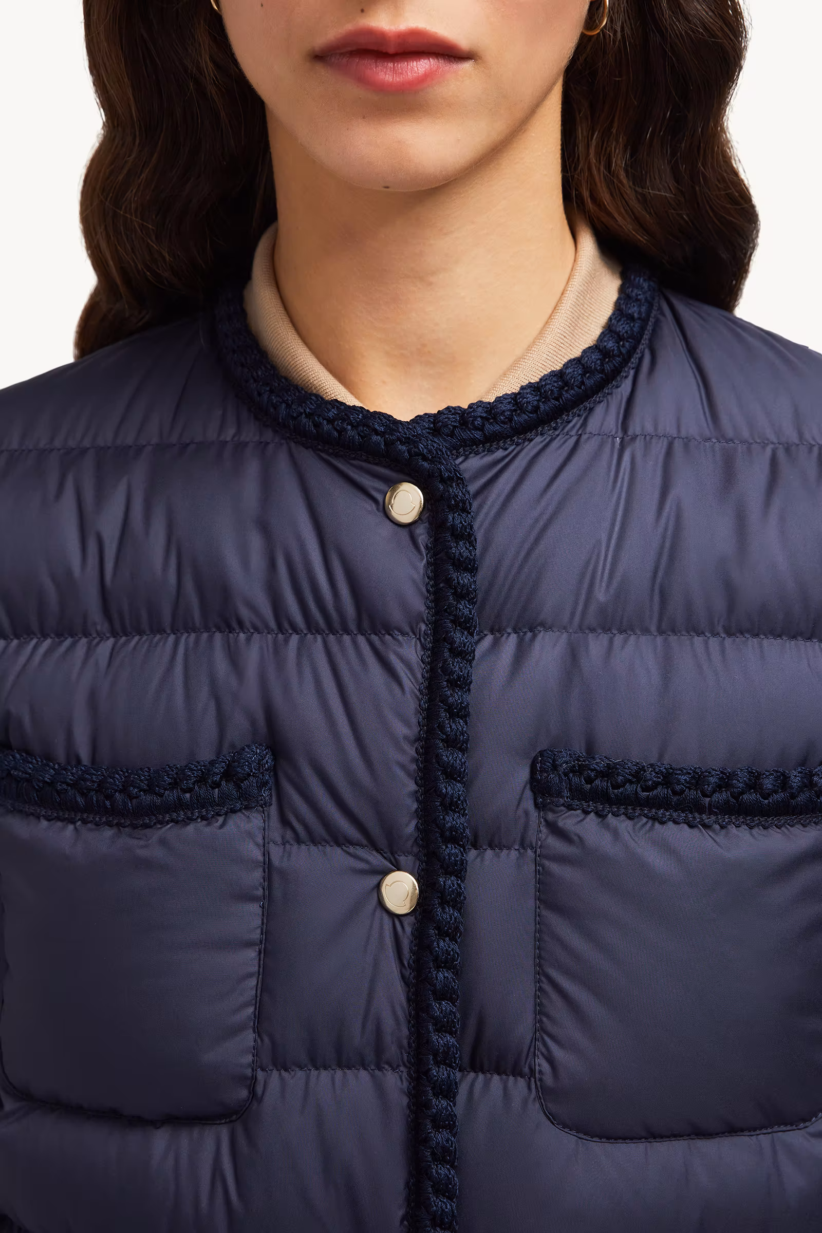 Gencaylong Braided Trim Mid-Length Down Jacket
