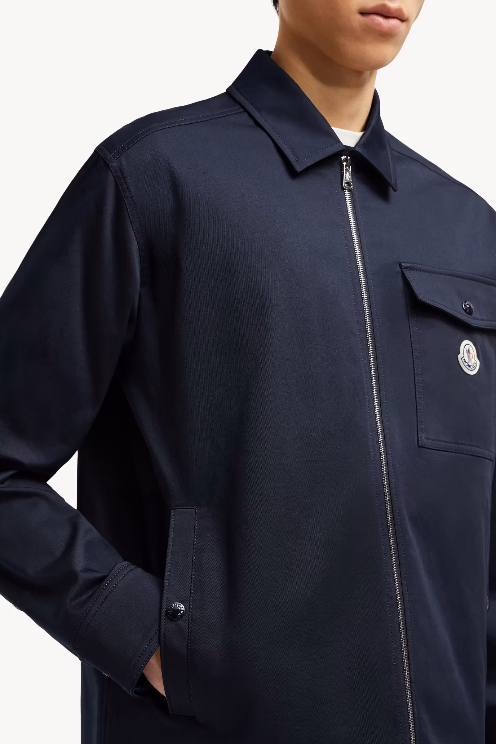 Cotton Gabardine Zip-Up Shirt Jacket