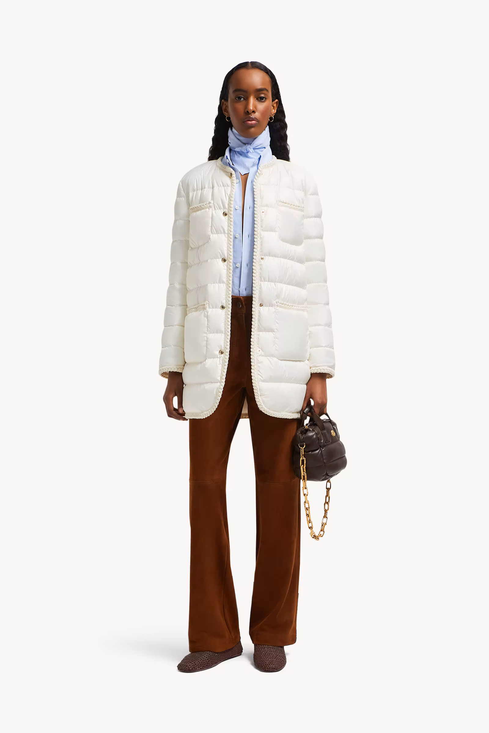 Gencaylong Braided Trim Mid-Length Down Jacket