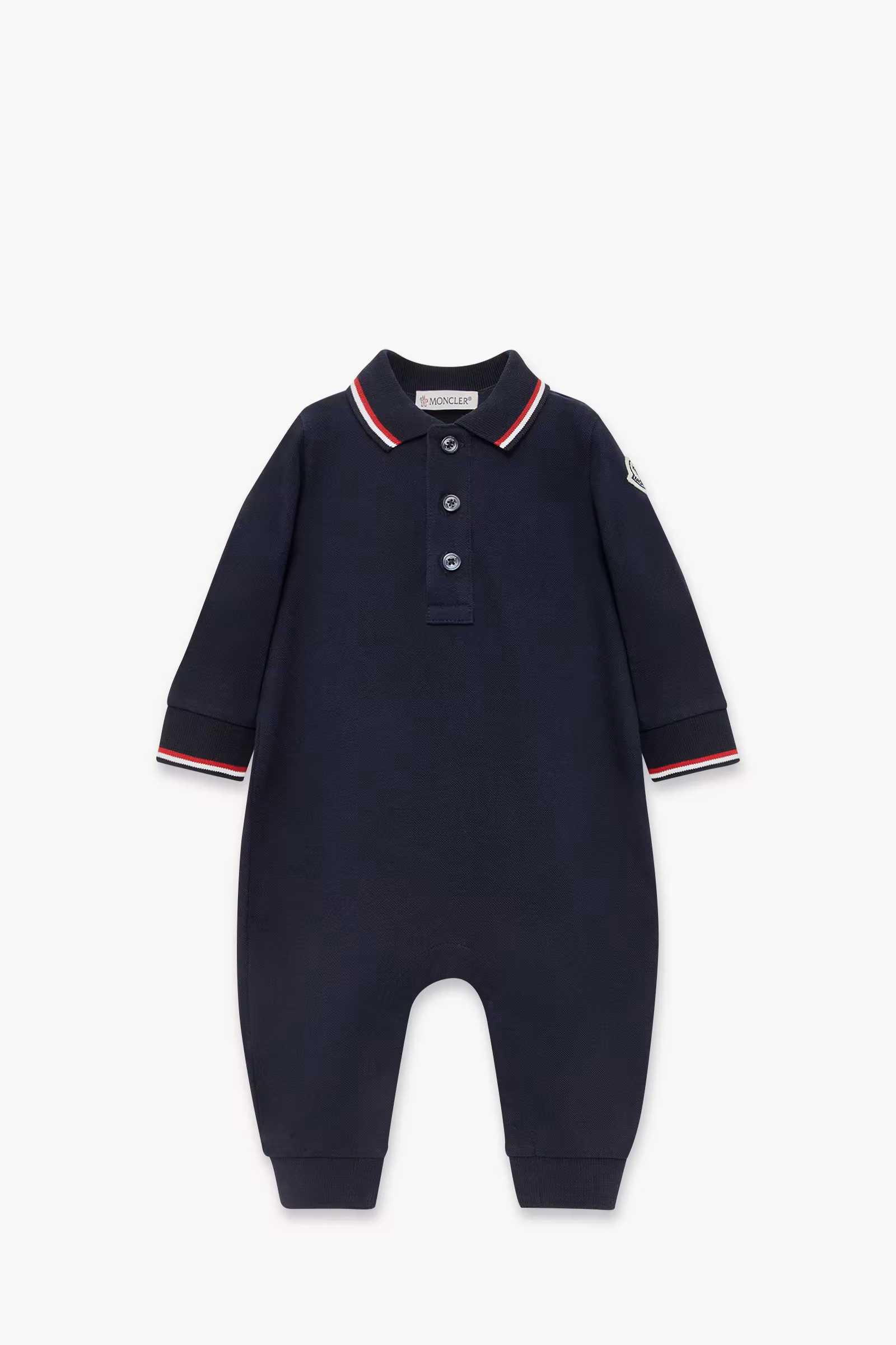 Tricolor-Trimmed Cotton Piquet Baby Grow