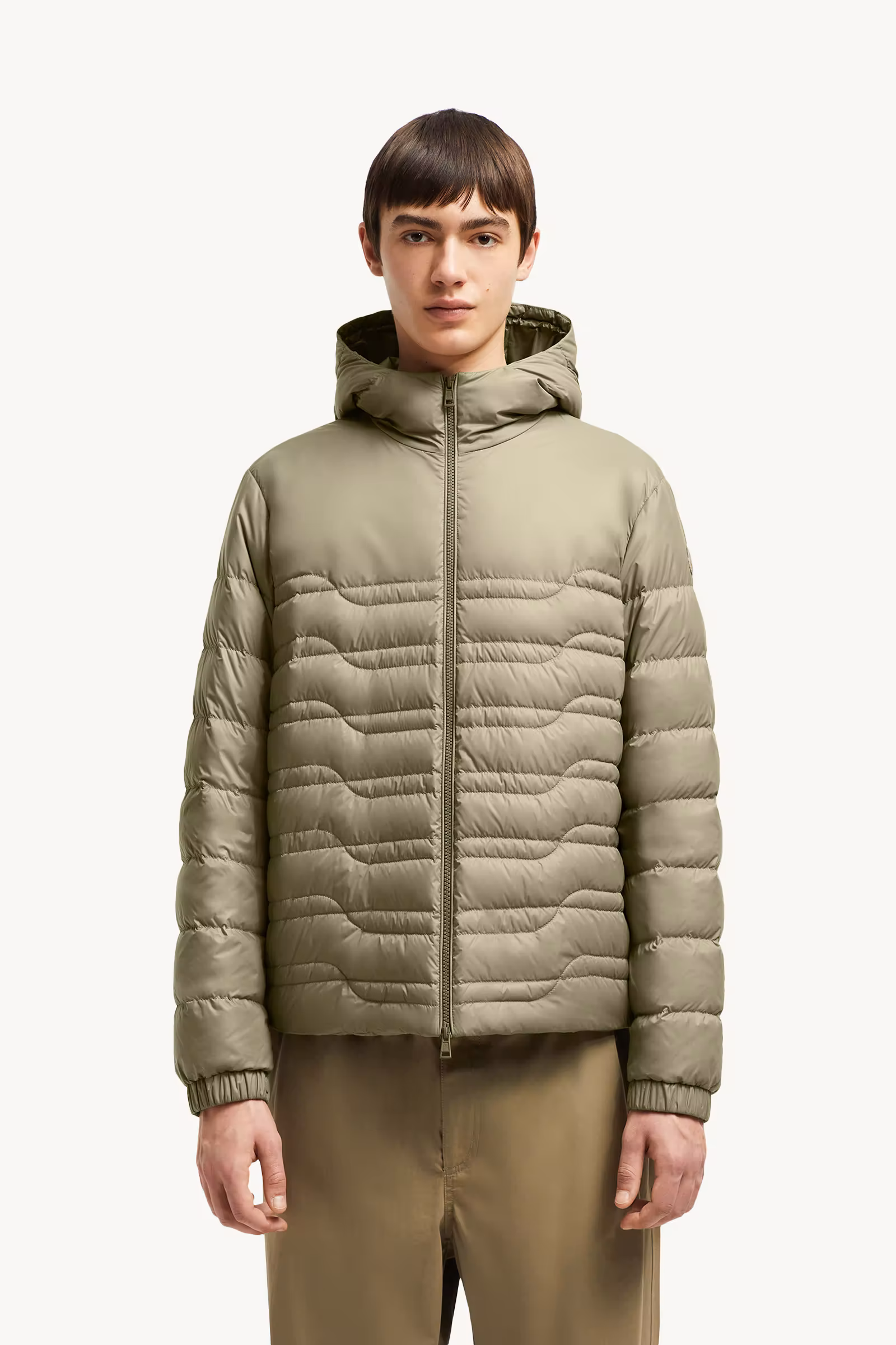 Aleso Hooded Geometric-Quilted Short Down Jacket