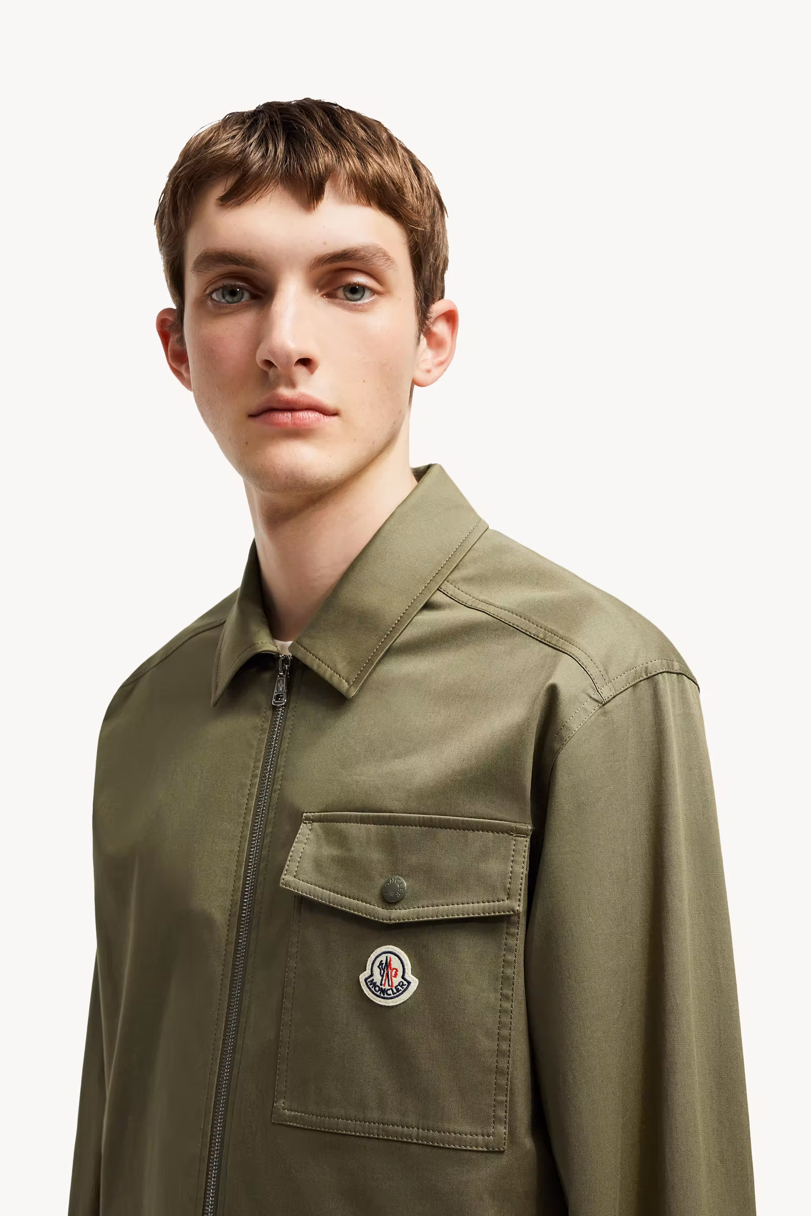 Cotton Gabardine Zip-Up Shirt Jacket