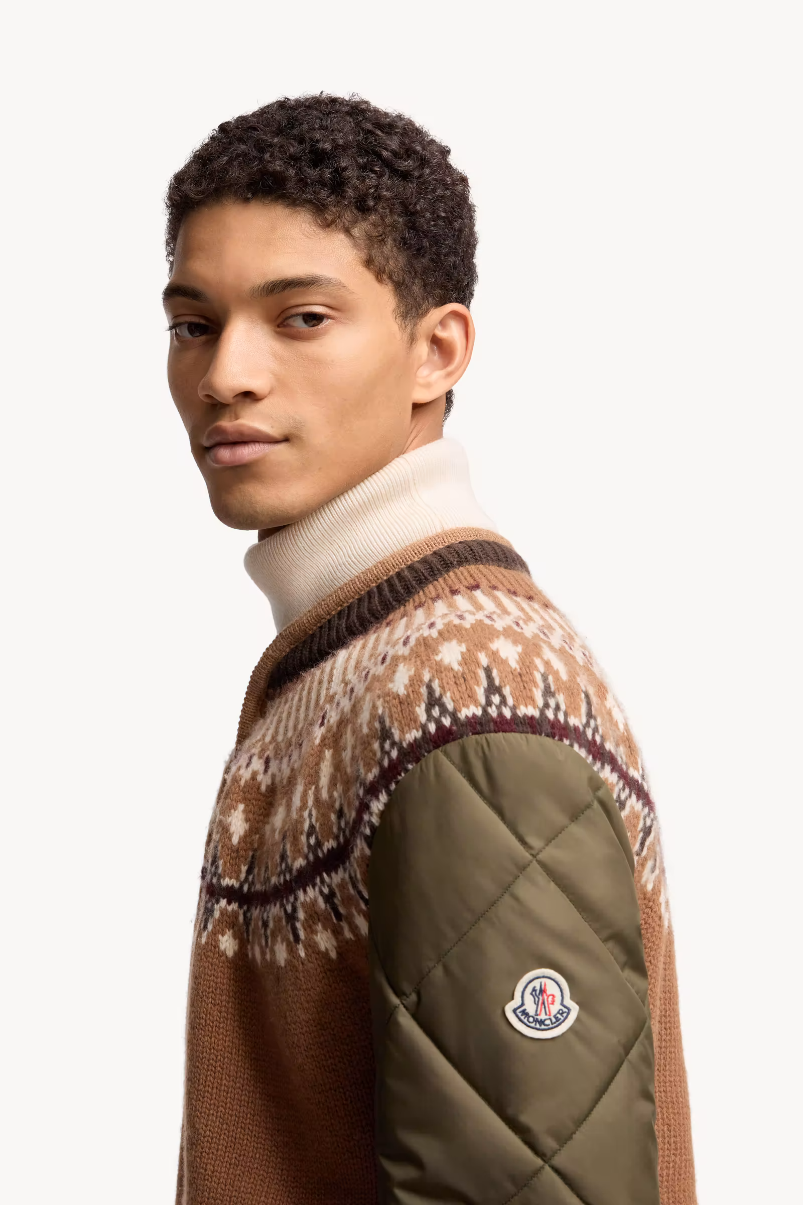 Padded Geometric Wool Blend Cardigan