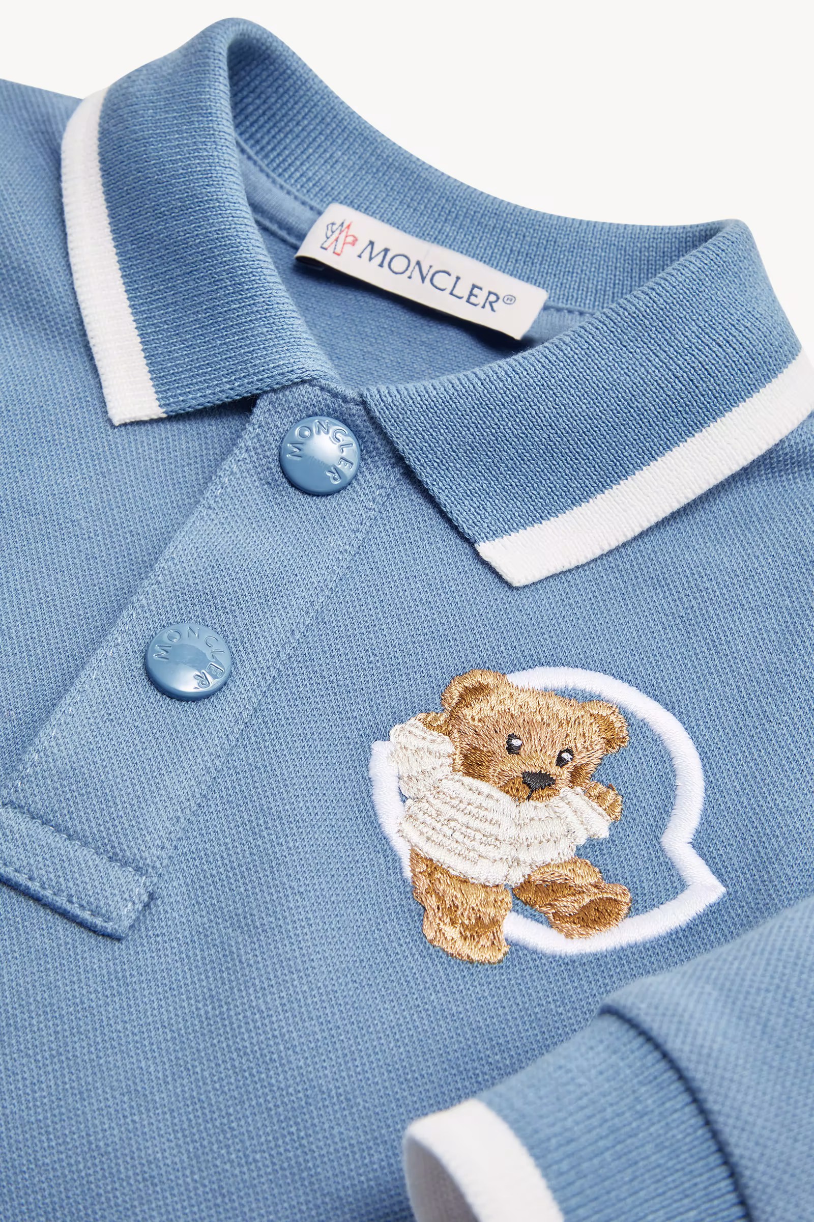 Embroidered Teddy Bear Long Sleeve Polo Shirt