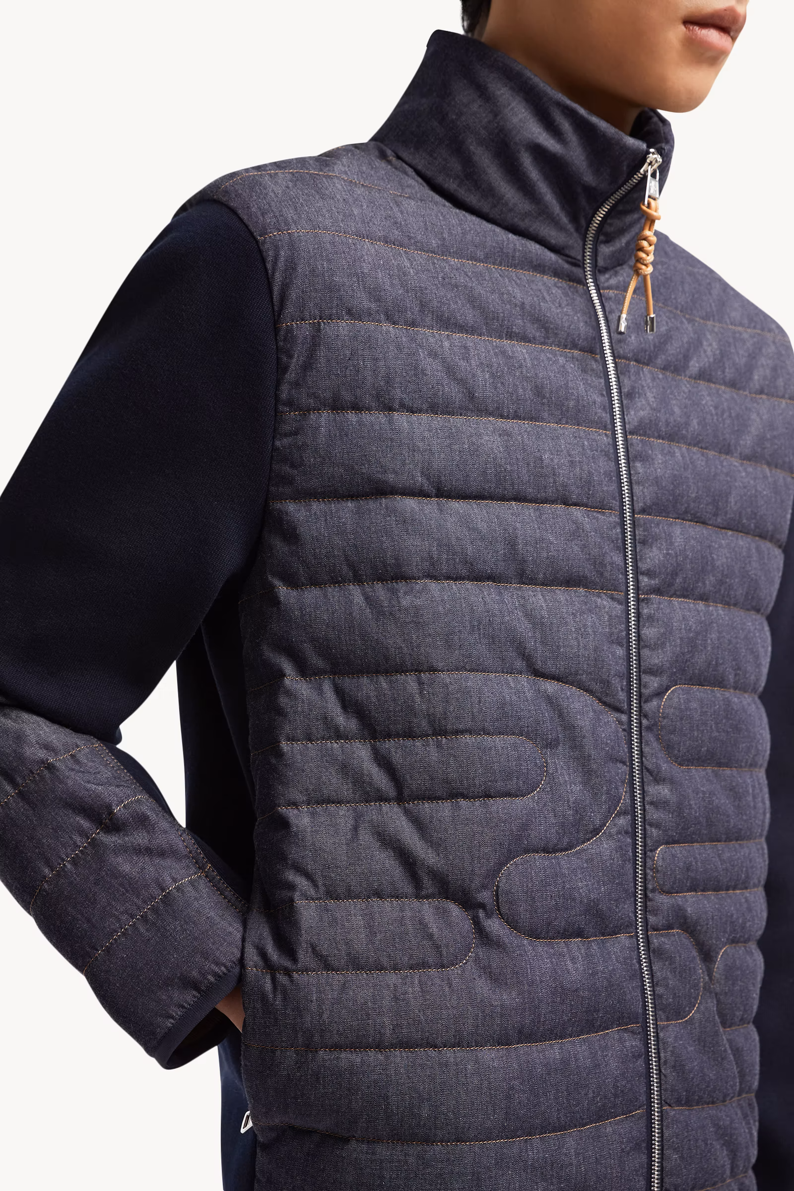 Padded Snake-Quilted Denim Cardigan