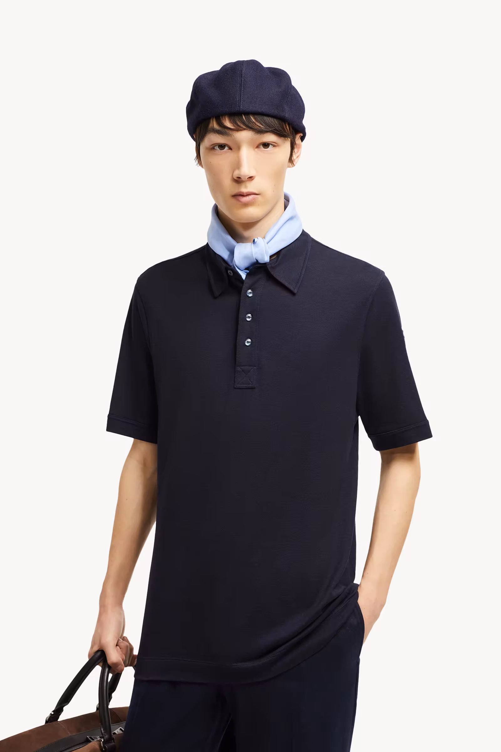 Double Leather Logo Cotton Polo Shirt