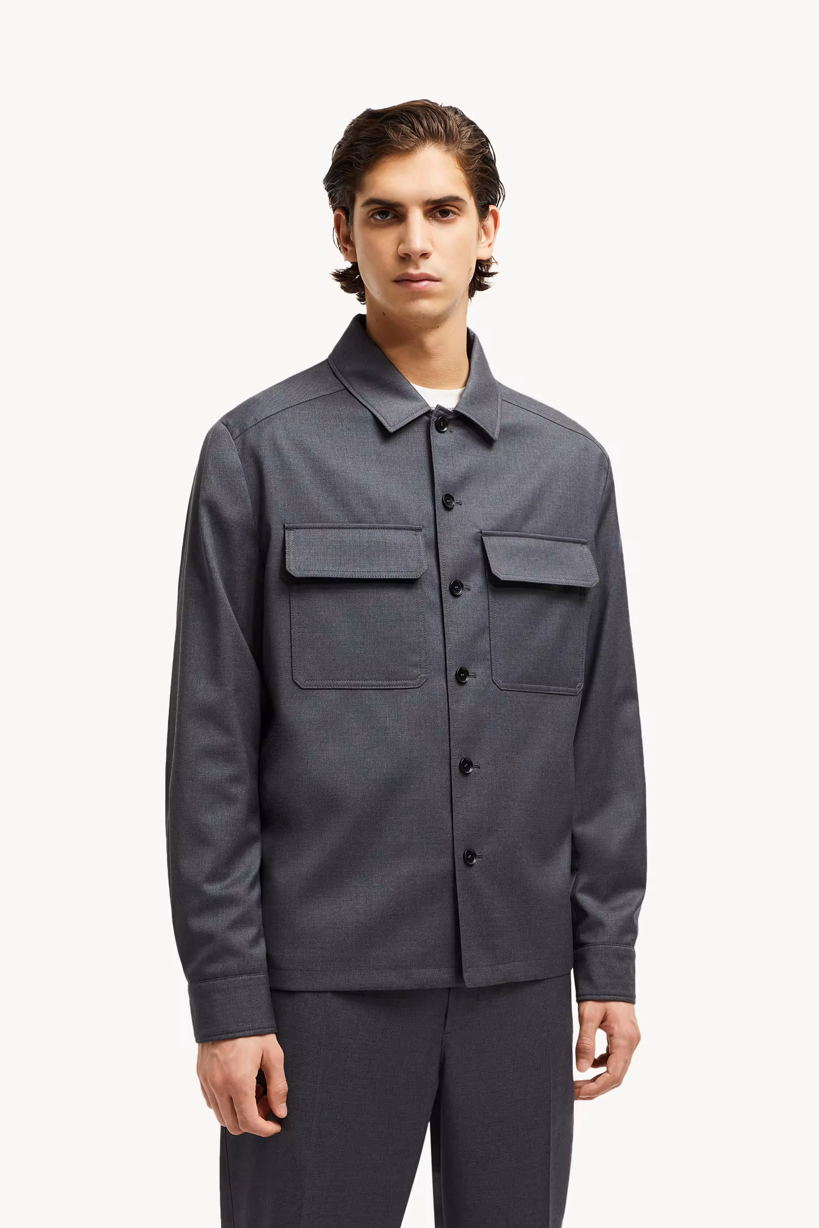 Wool Gabardine Long Sleeve Shirt