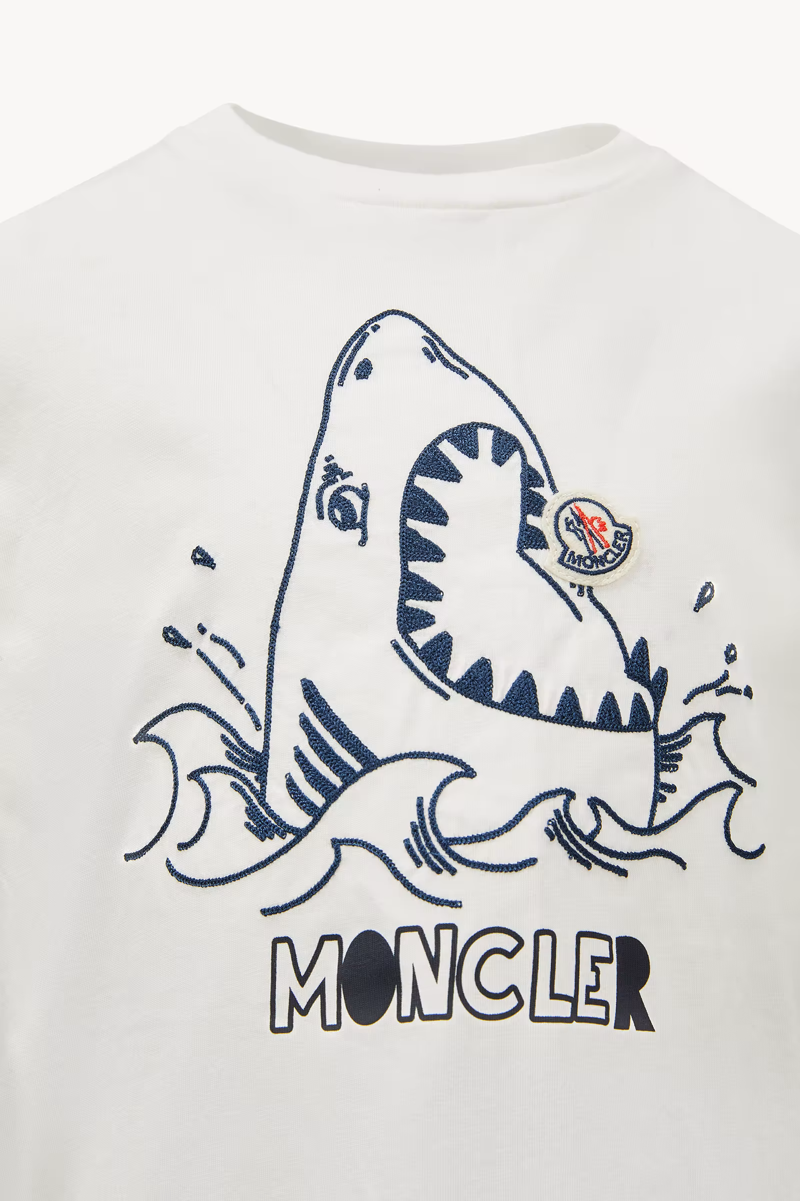 Embroidered Shark Motif Cotton Jersey T-Shirt