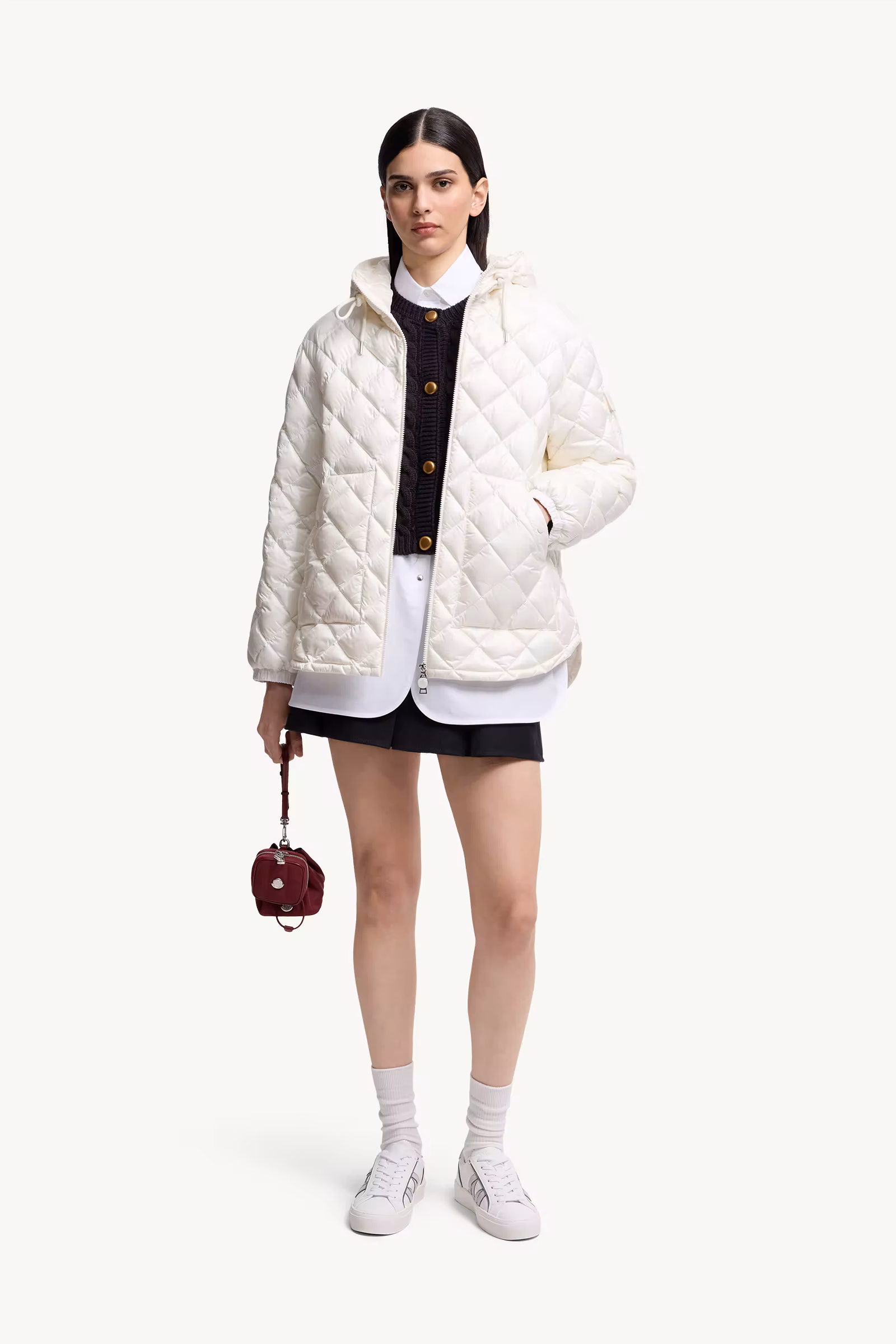Diamond-Quilted Hooded Short Down Jacket