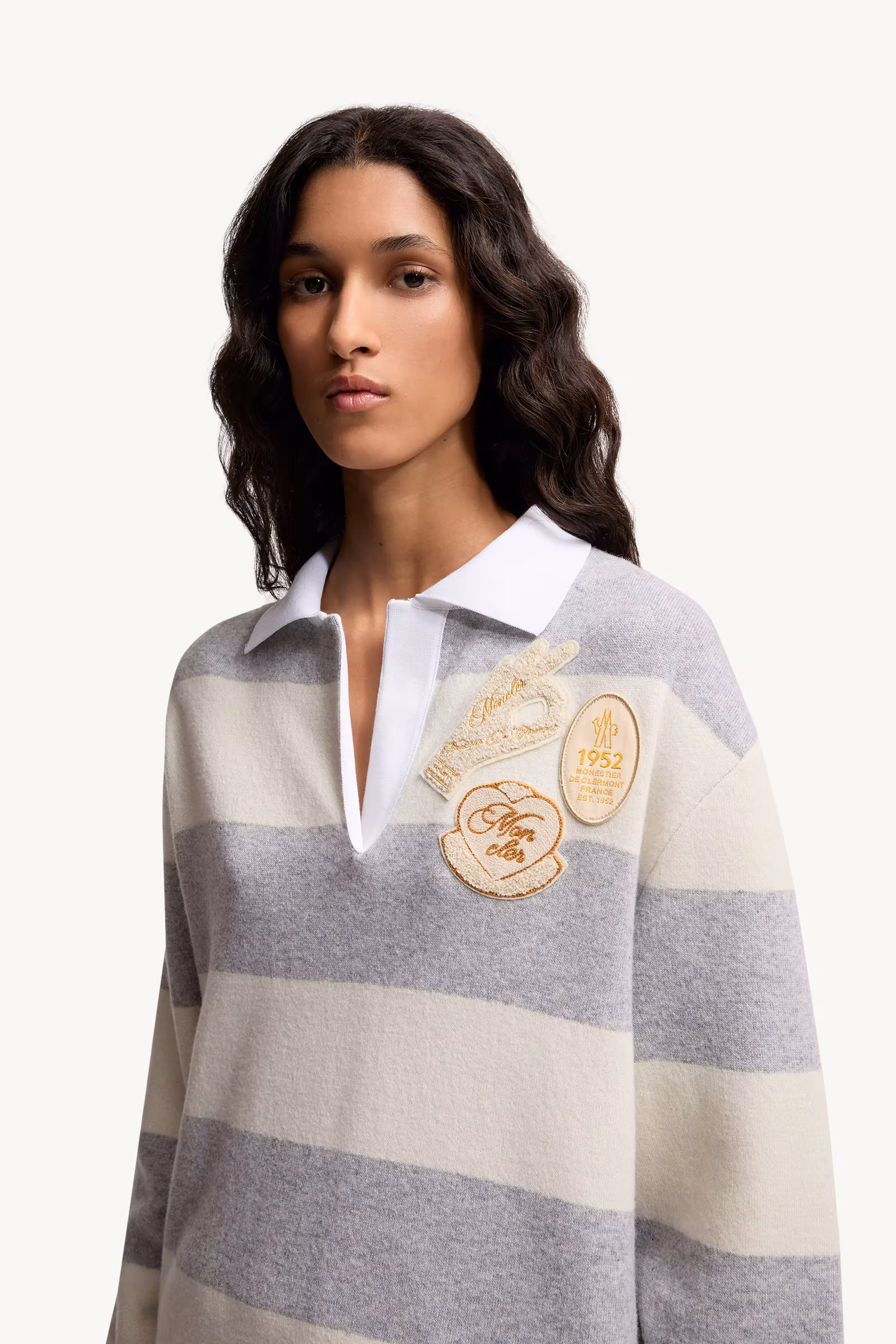 Striped Long Sleeve Wool Polo Shirt