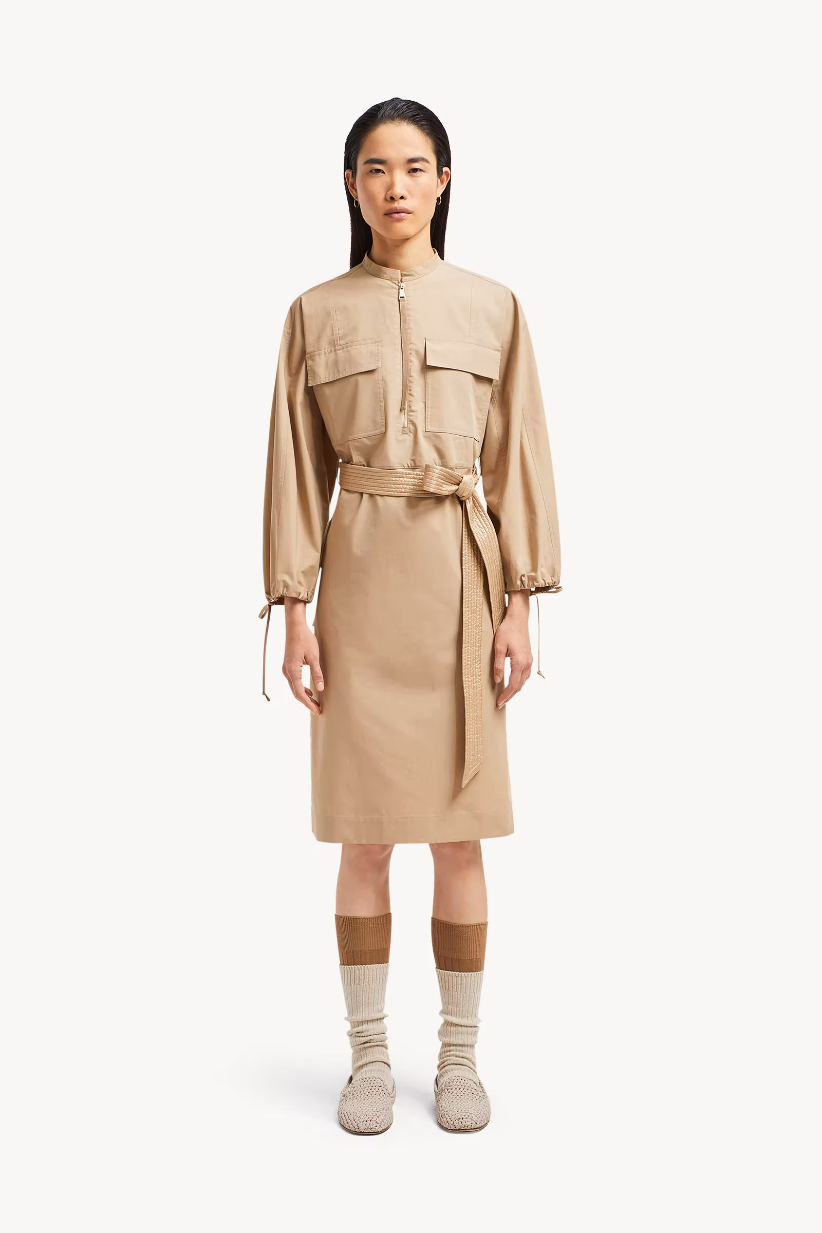 Belted Poplin Midi Dress