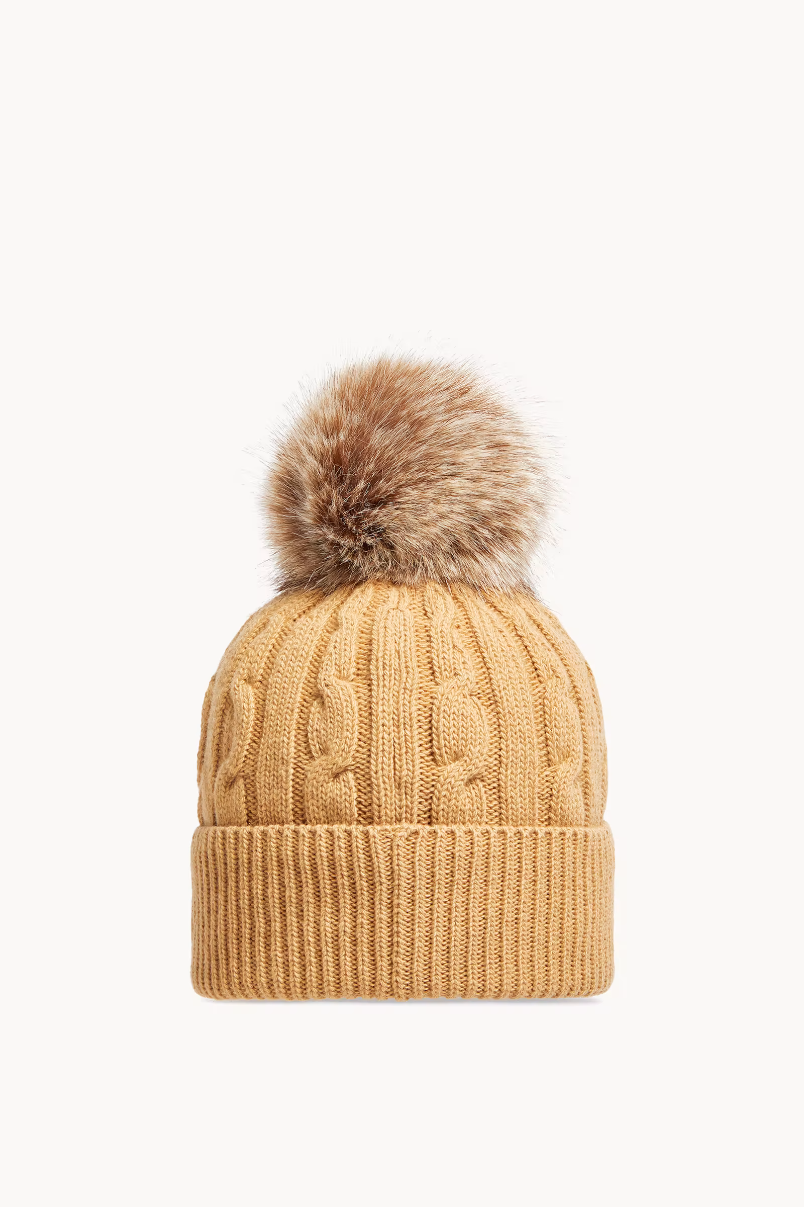Wool & Cashmere Beanie with Faux Fur Pom Pom