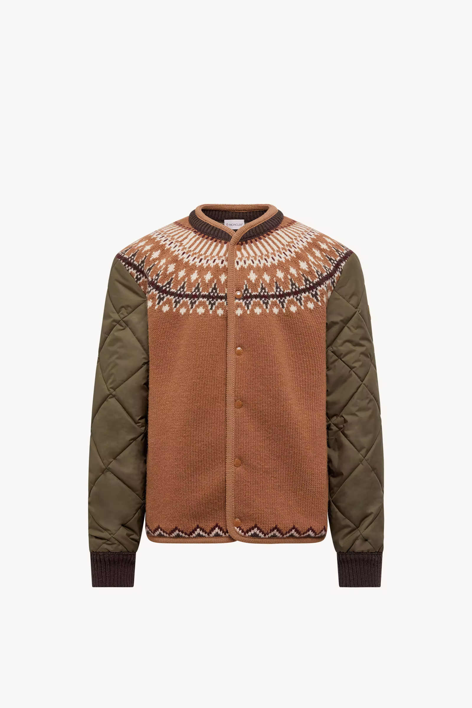 Padded Geometric Wool Blend Cardigan