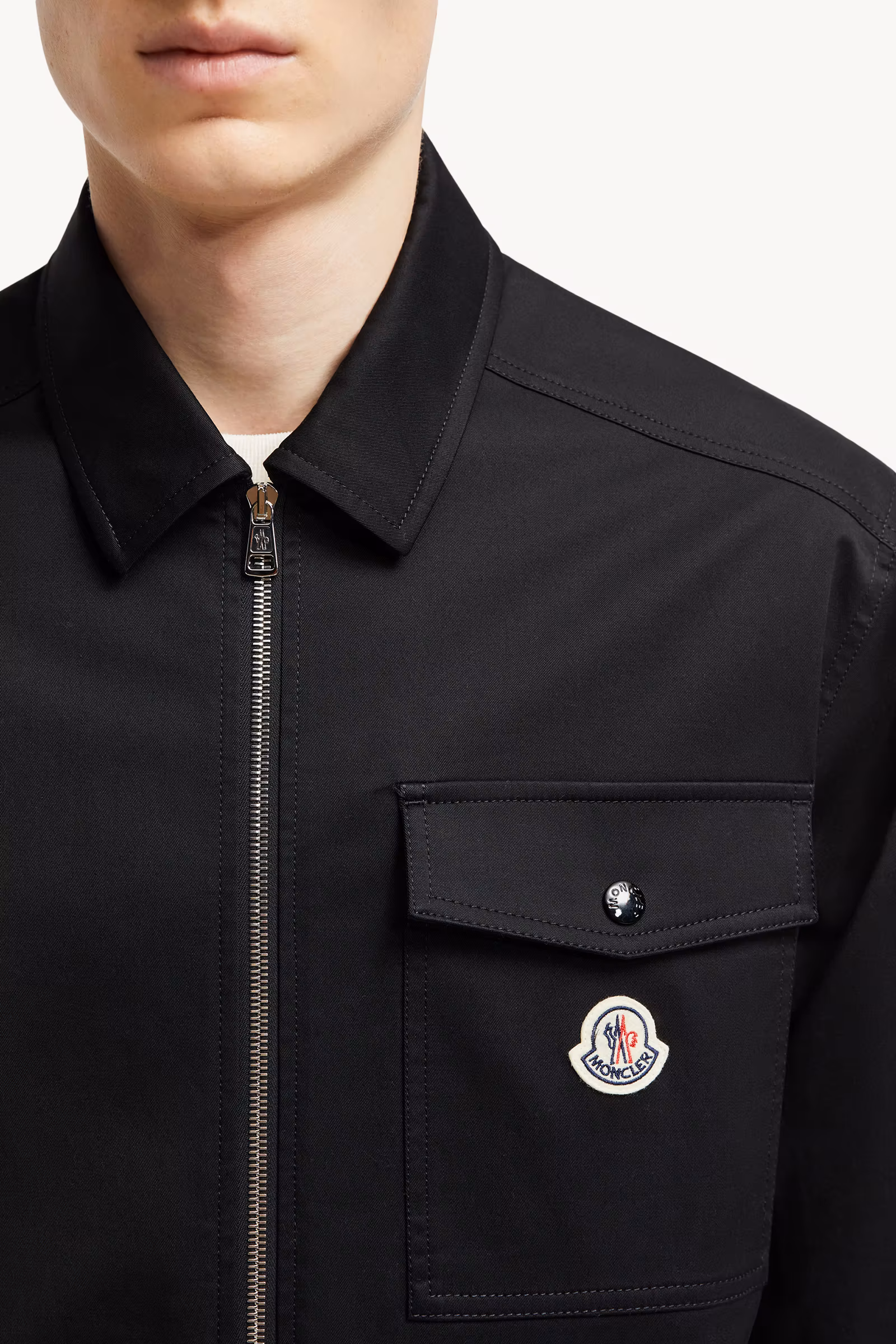 Cotton Gabardine Zip-Up Shirt Jacket
