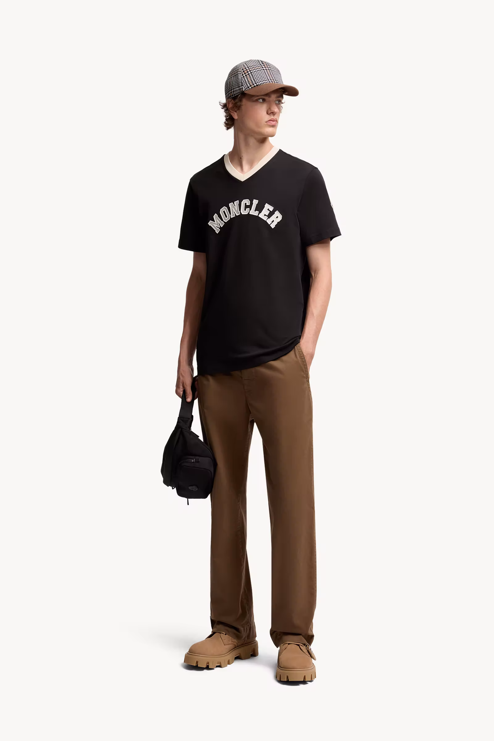 Embroidered Logo Cotton Piquet V-Neck T-Shirt