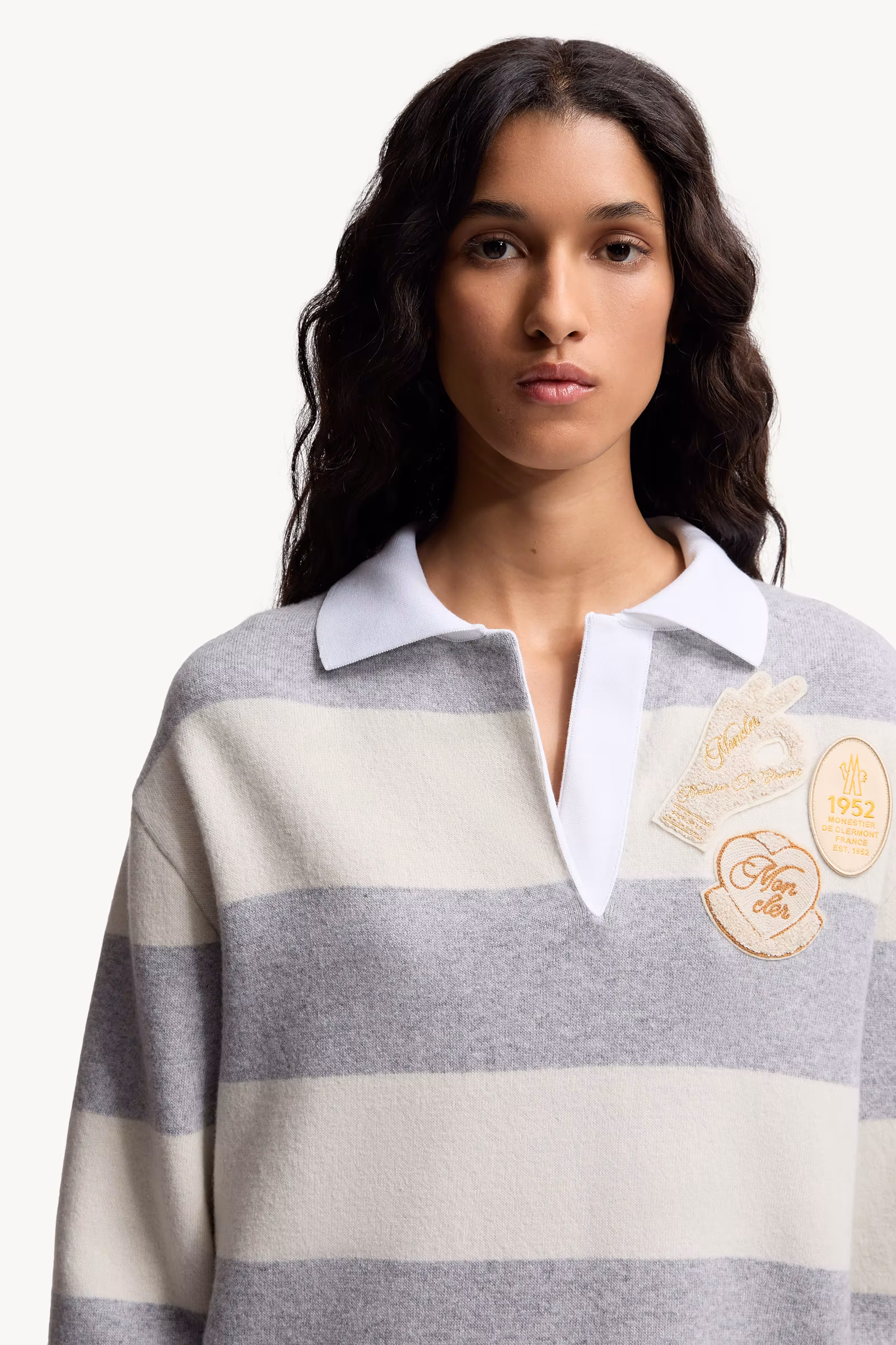 Striped Long Sleeve Wool Polo Shirt