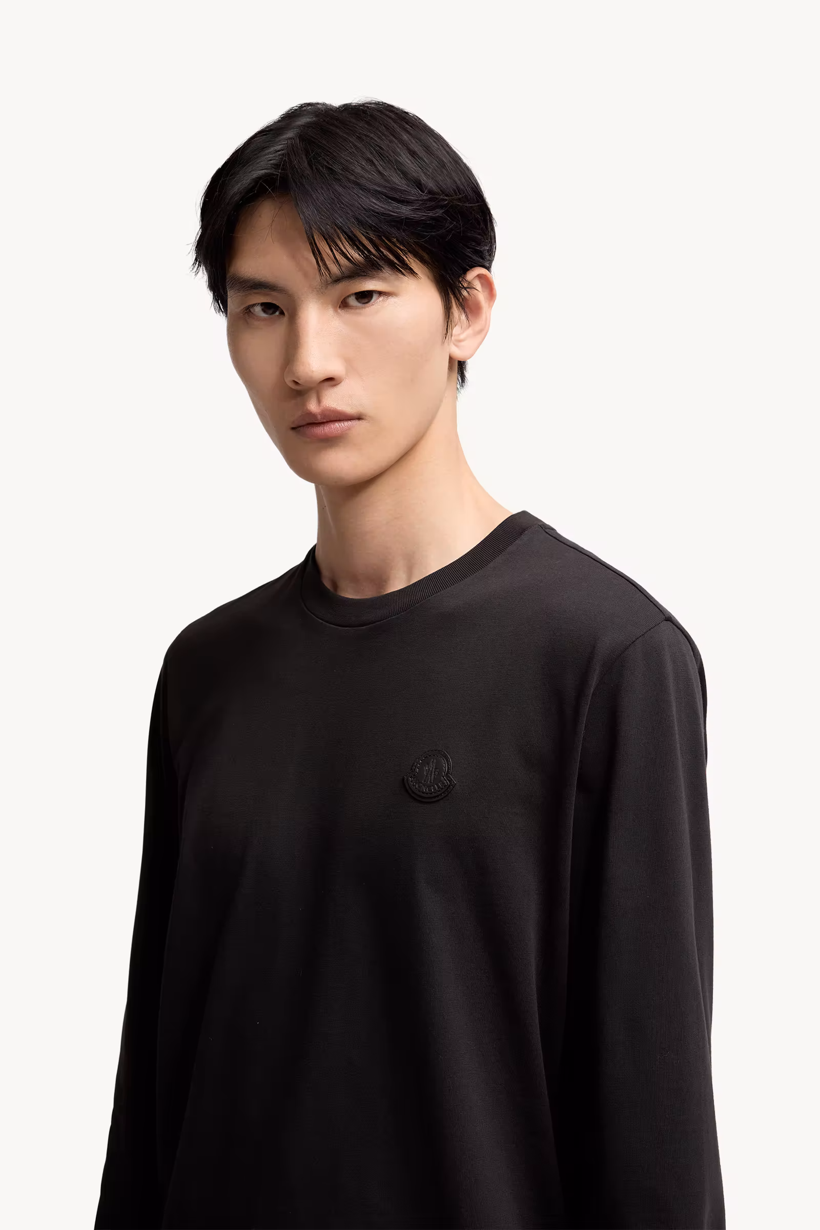 Leather Logo Long Sleeve Cotton T-Shirt