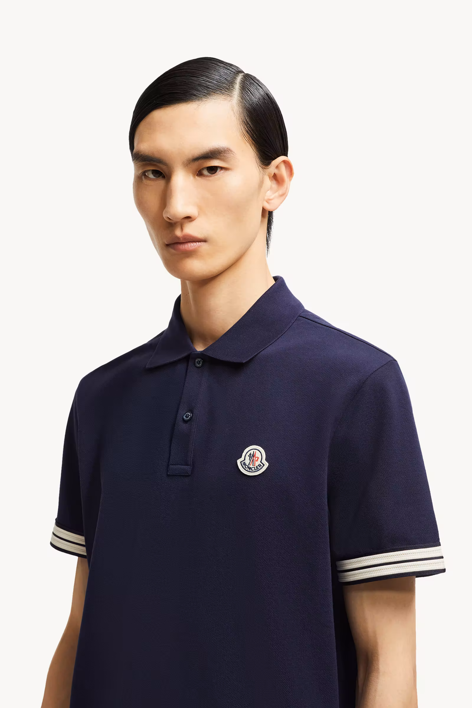 Striped Trim Cotton Piquet Polo Shirt