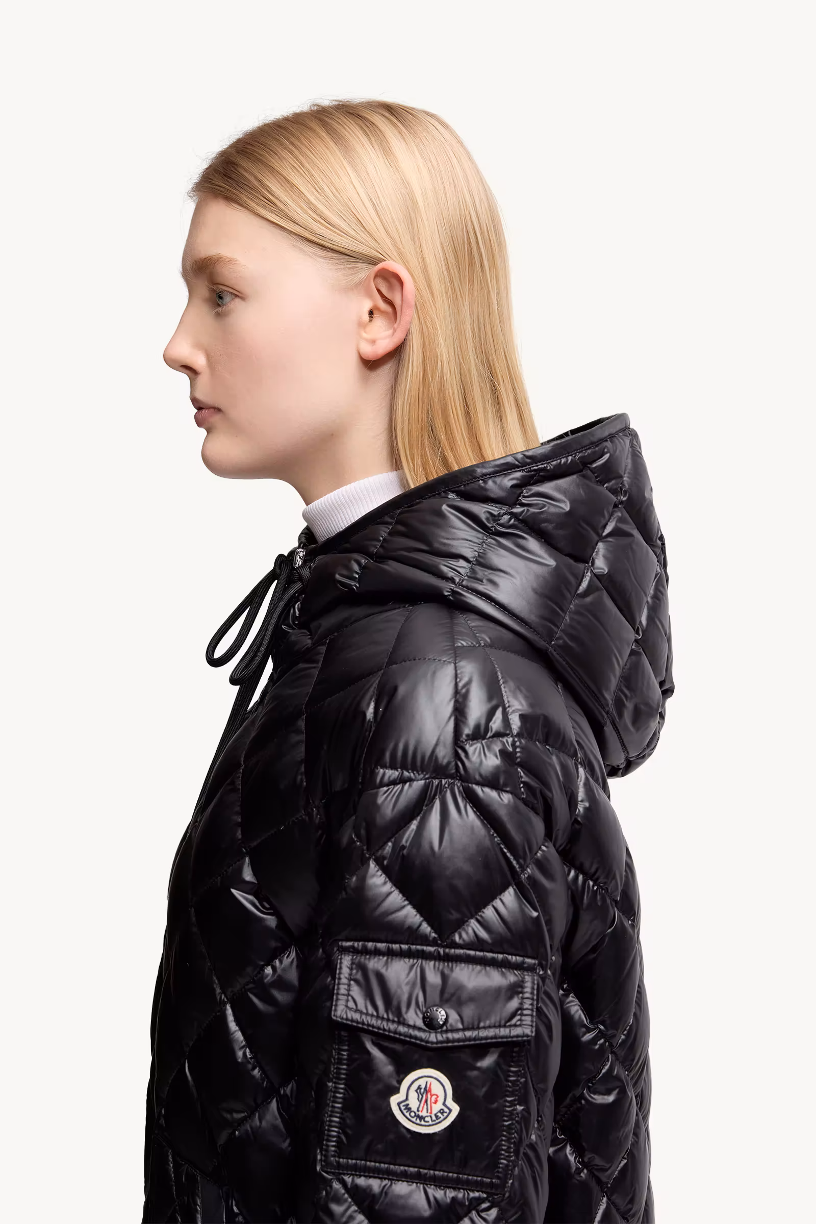 Diamond-Quilted Hooded Short Down Jacket