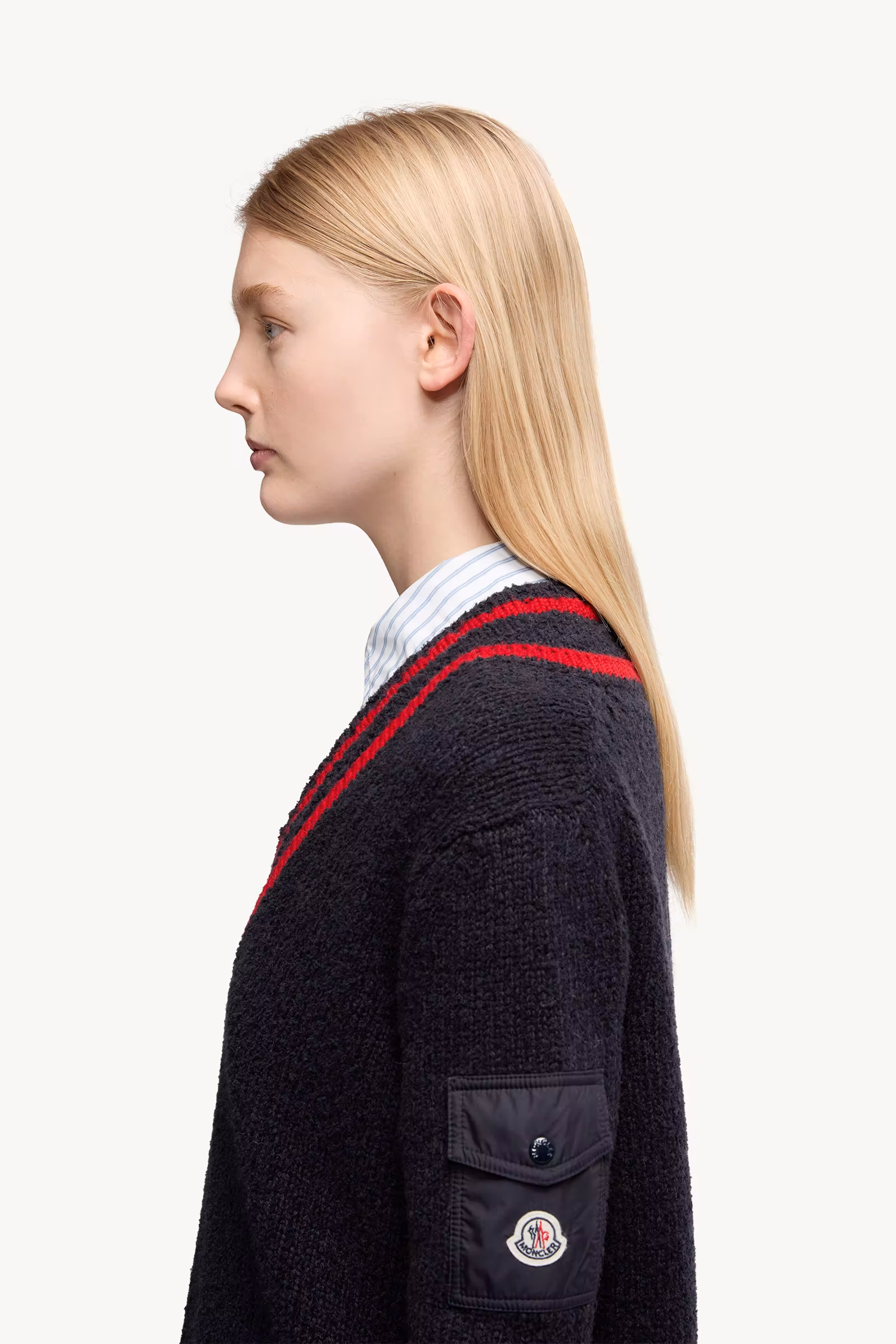 Padded V-Neck Cotton & Wool Blend Sweater