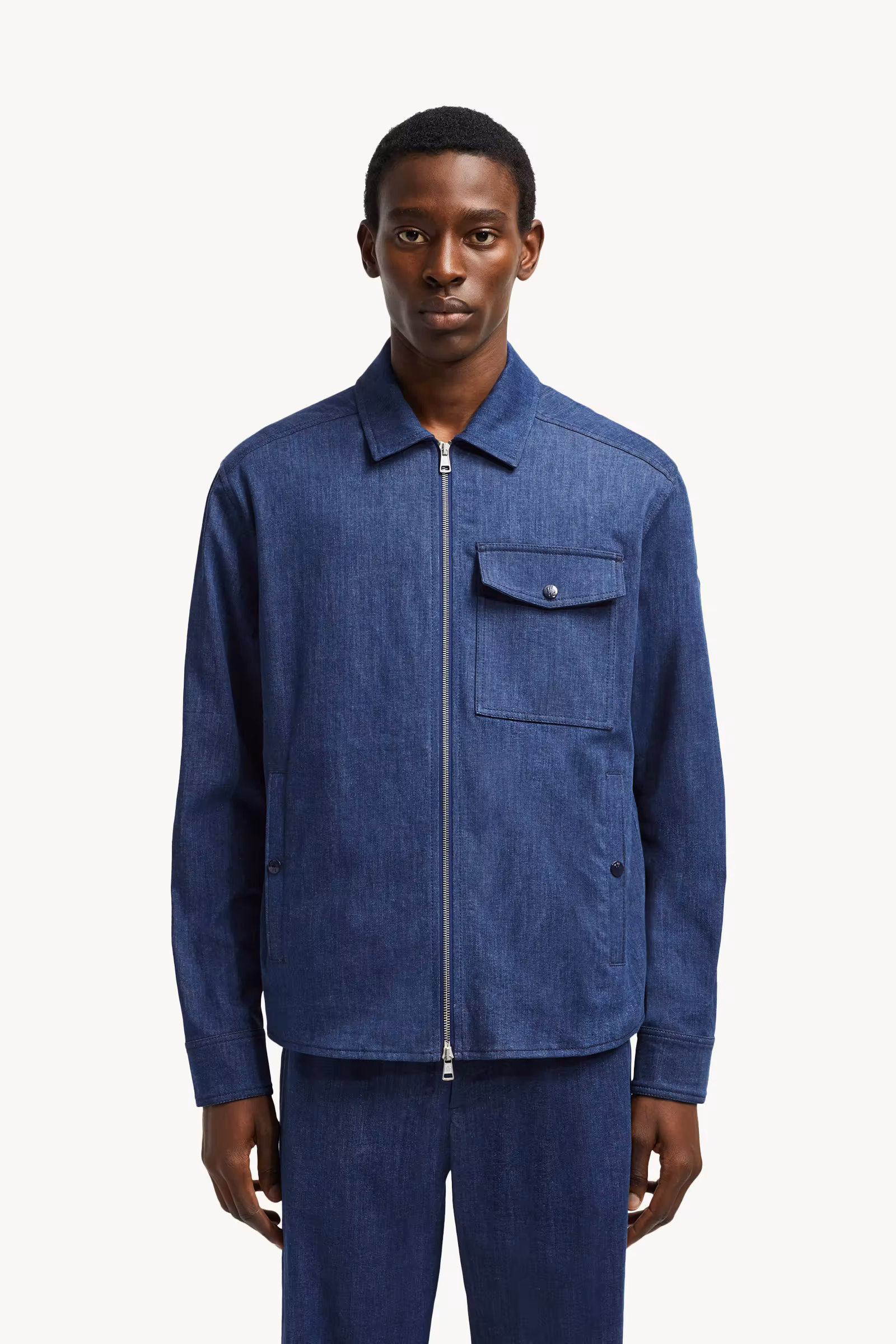 Denim Long Sleeve Zip-Up Shirt