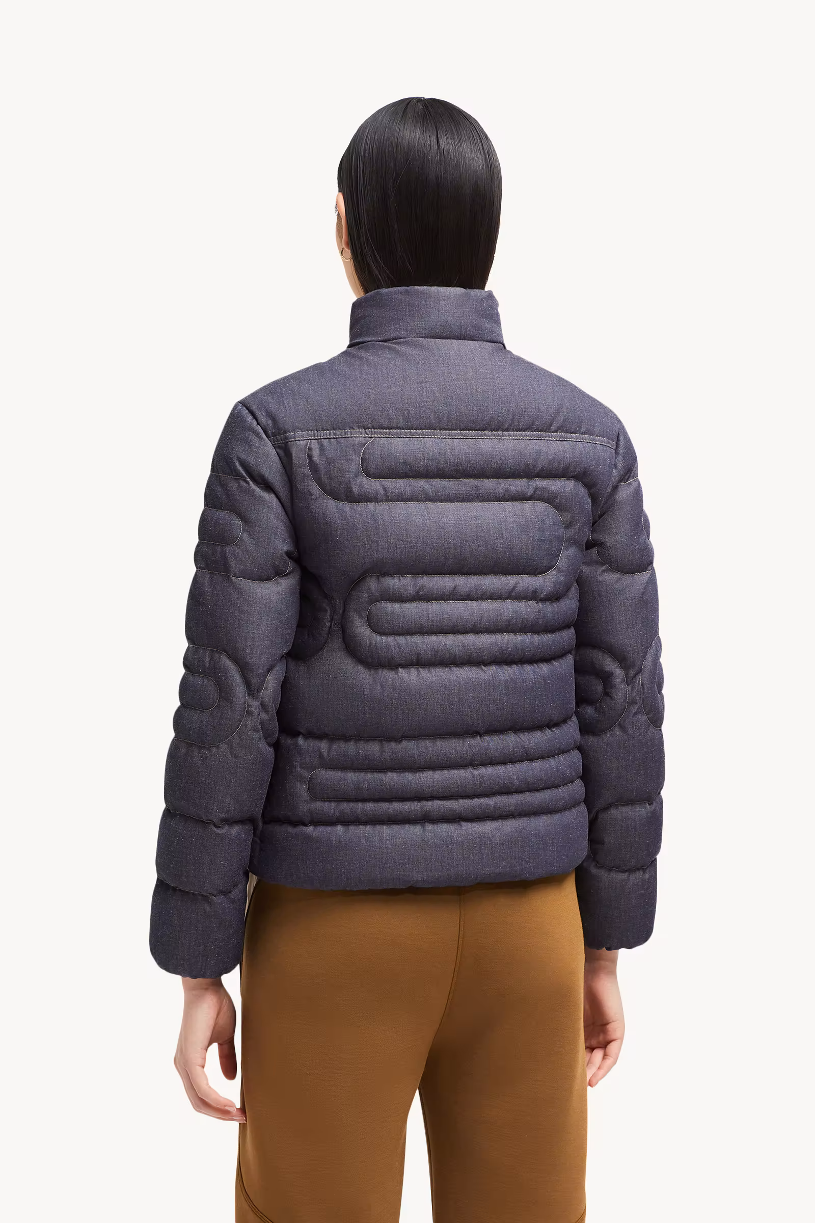 Xiaoqing Snake-Quilted Denim Short Down Jacket