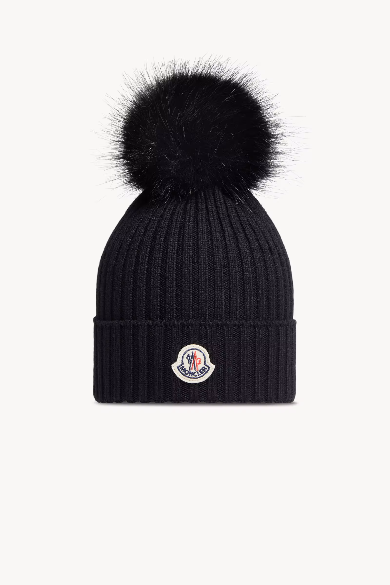 Wool Beanie with Faux Fur Pom Pom