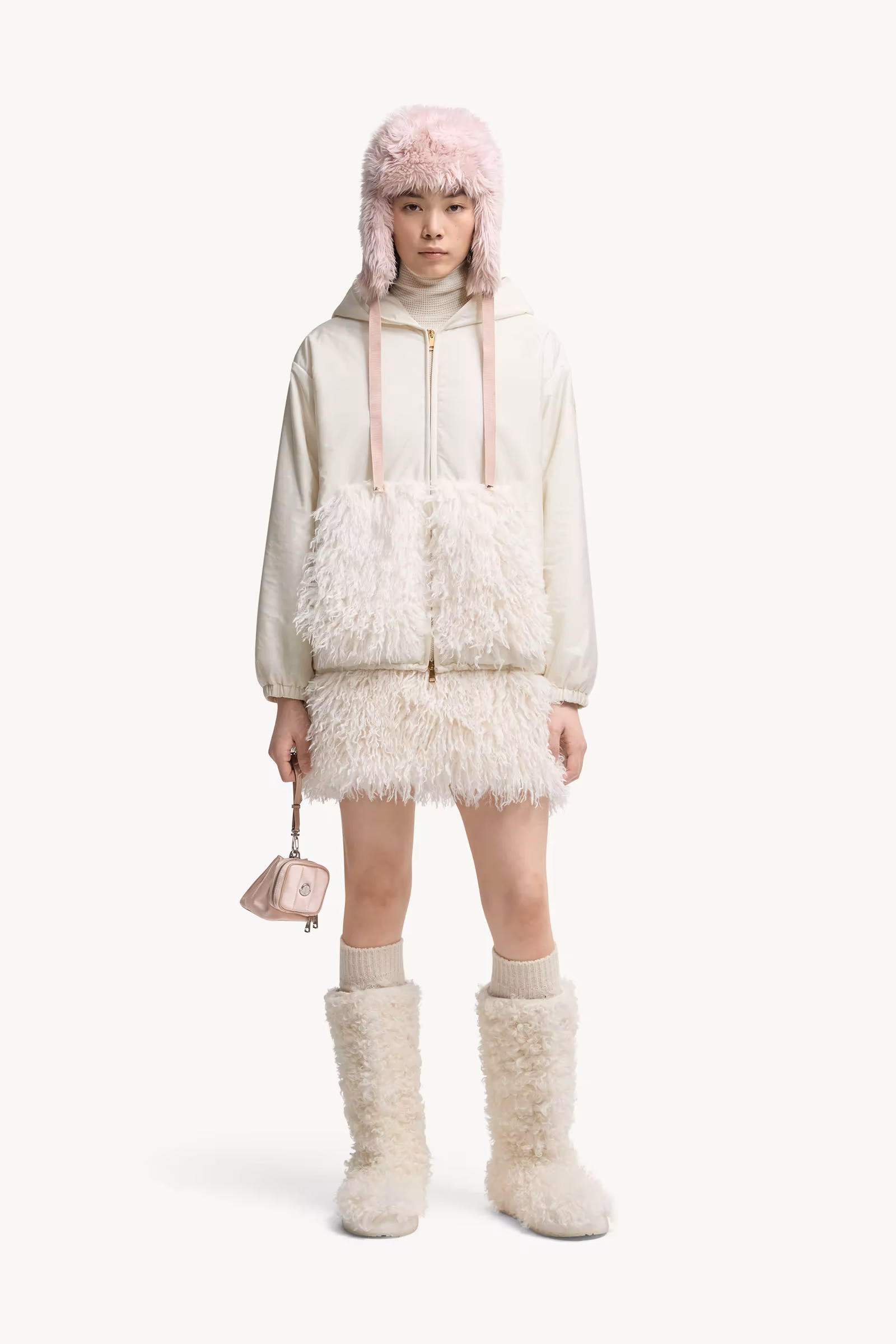 Teddy-Trimmed Padded Zip-Up Hoodie