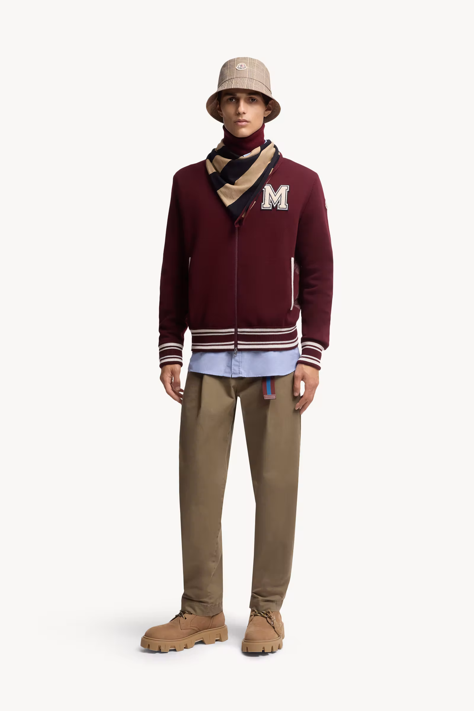 Embroidered Monogram Padded Zip-Up Wool Blend Cardigan