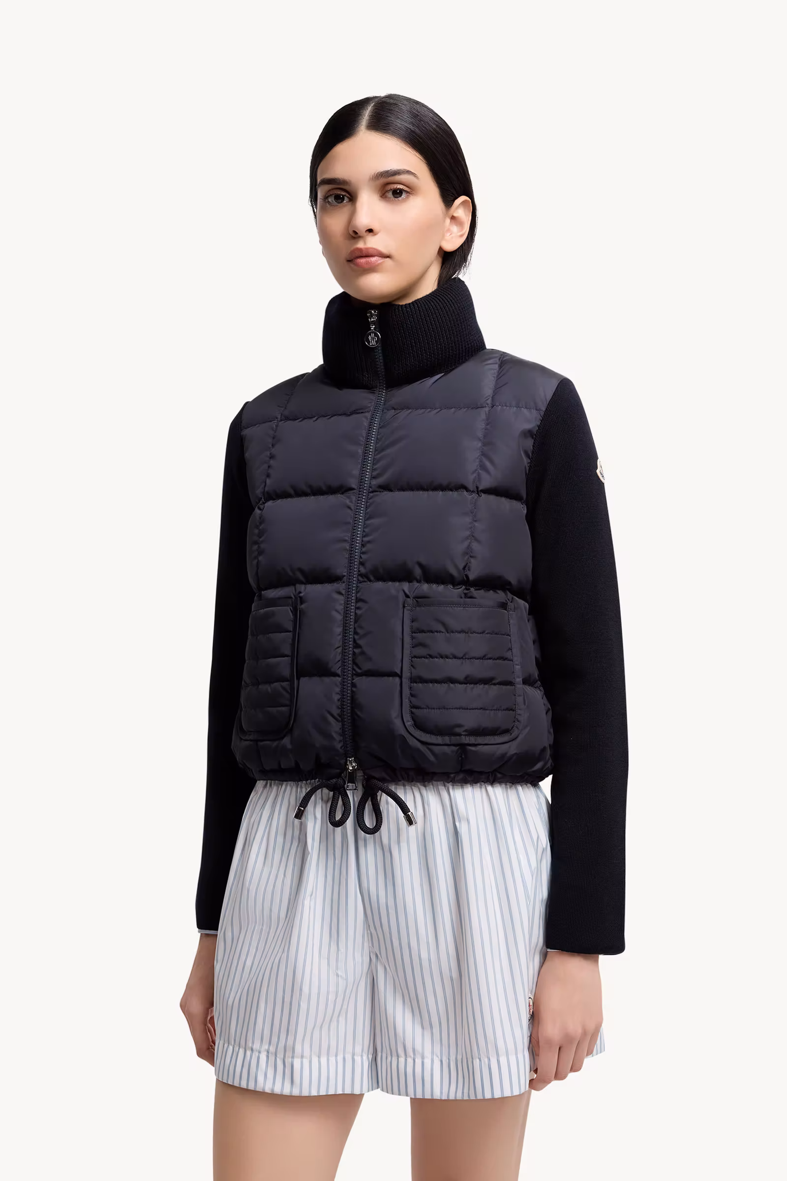 Square-Quilted Padded Wool Zip-Up Cardigan