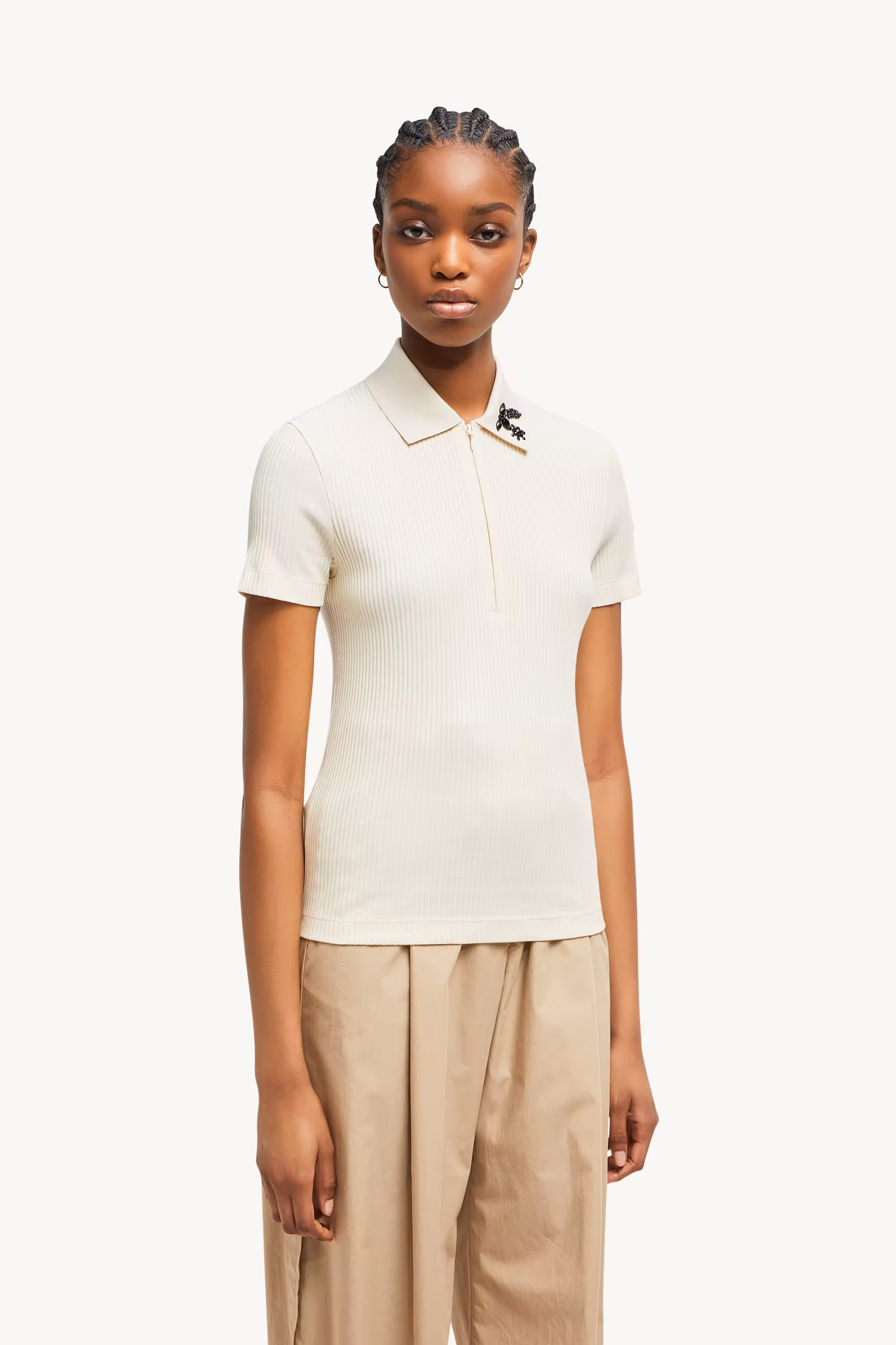 Hand-Beaded Cotton Blend Polo Shirt