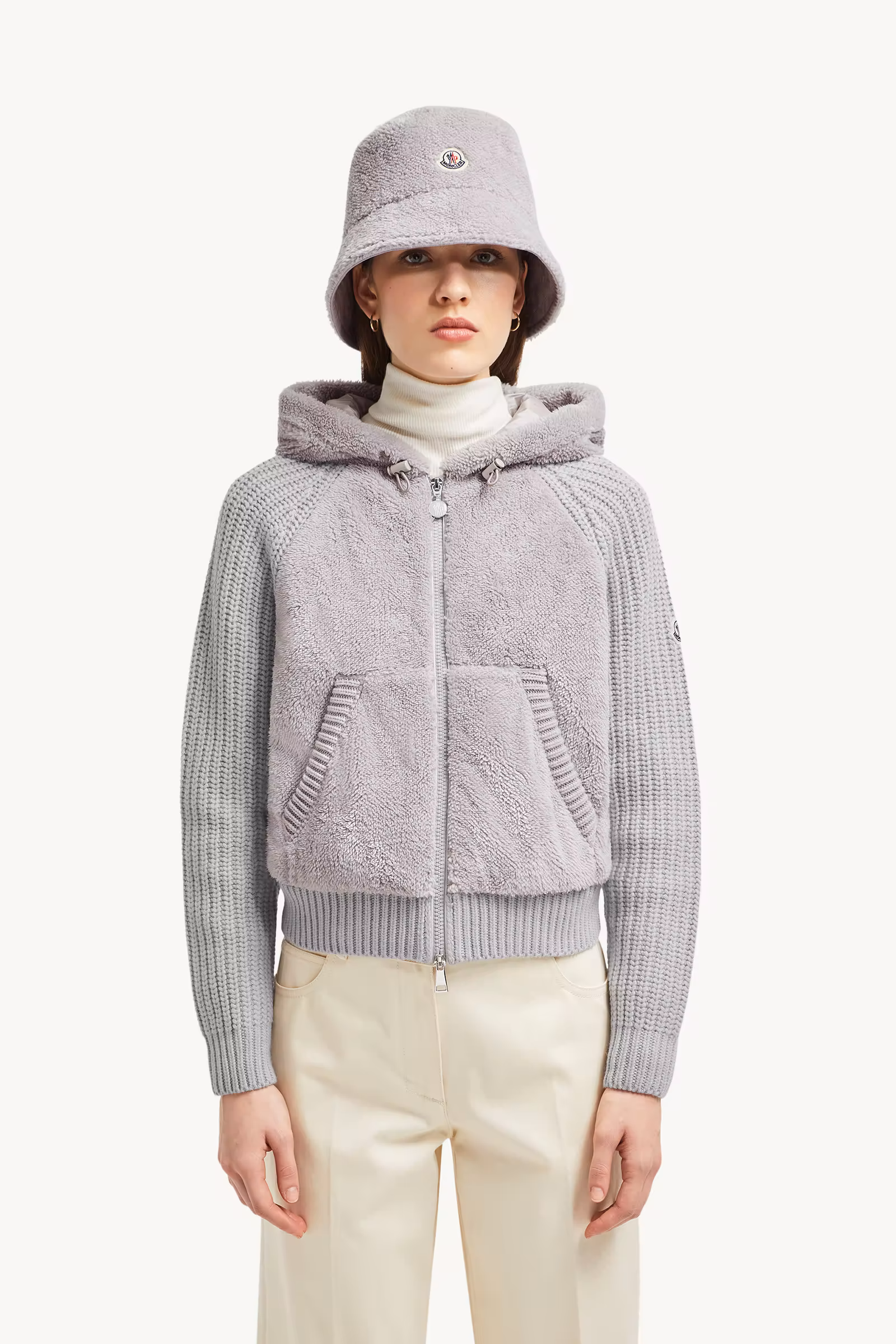 Padded Wool & Teddy Zip-up Hoodie