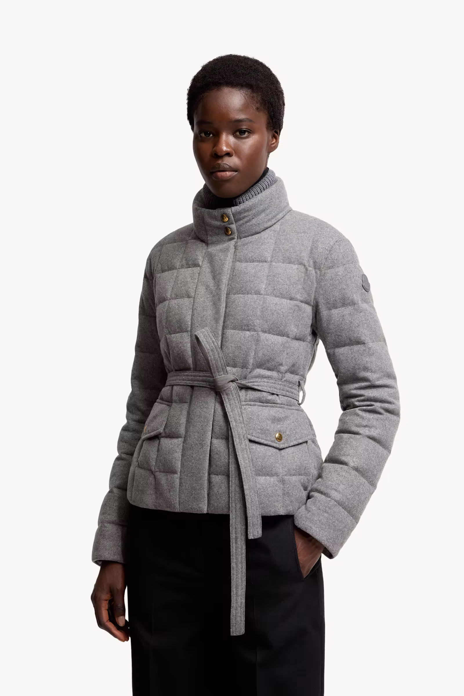 Bussettes Wool Blend Belted Short Down Jacket