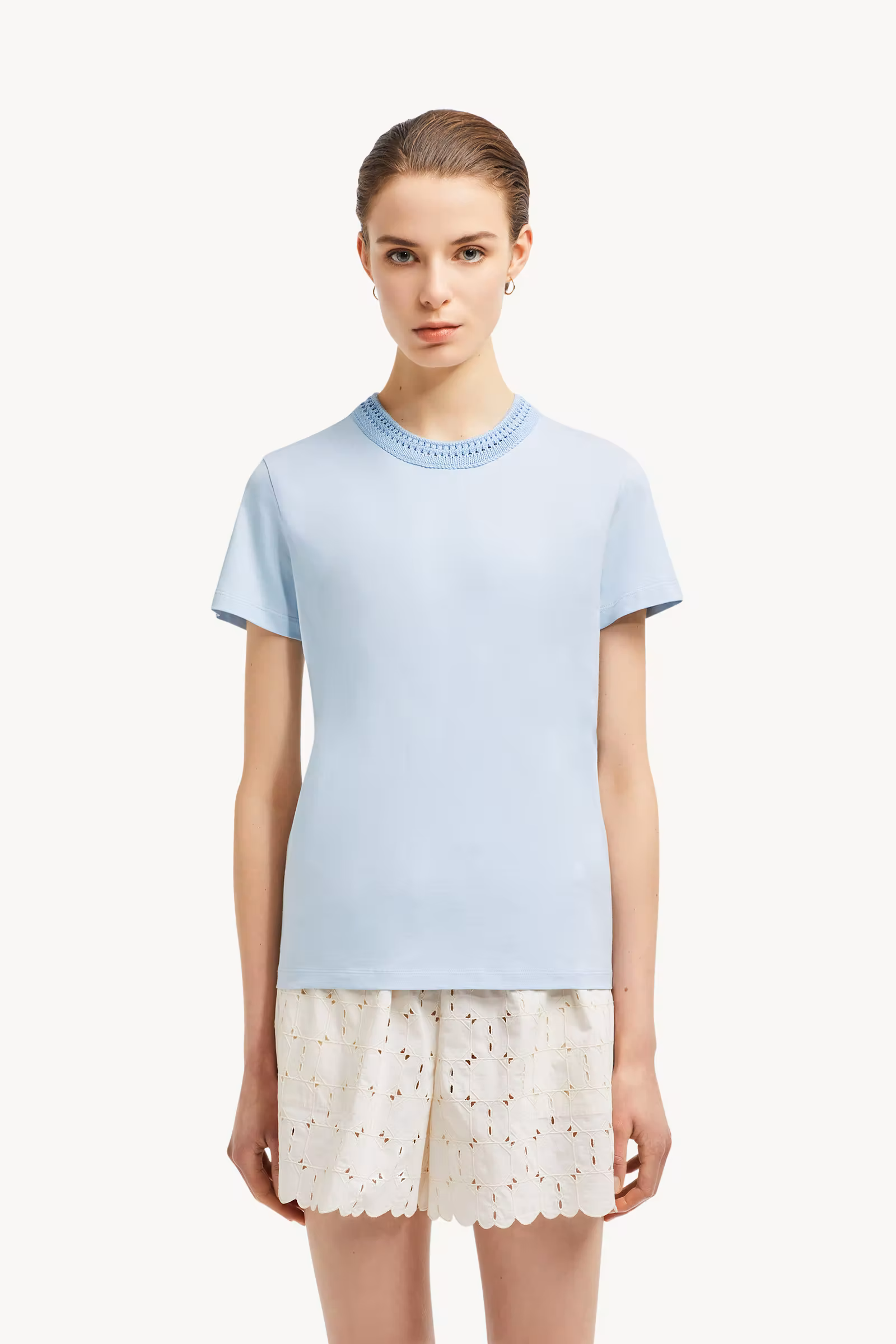 Crochet Accent Cotton T-Shirt